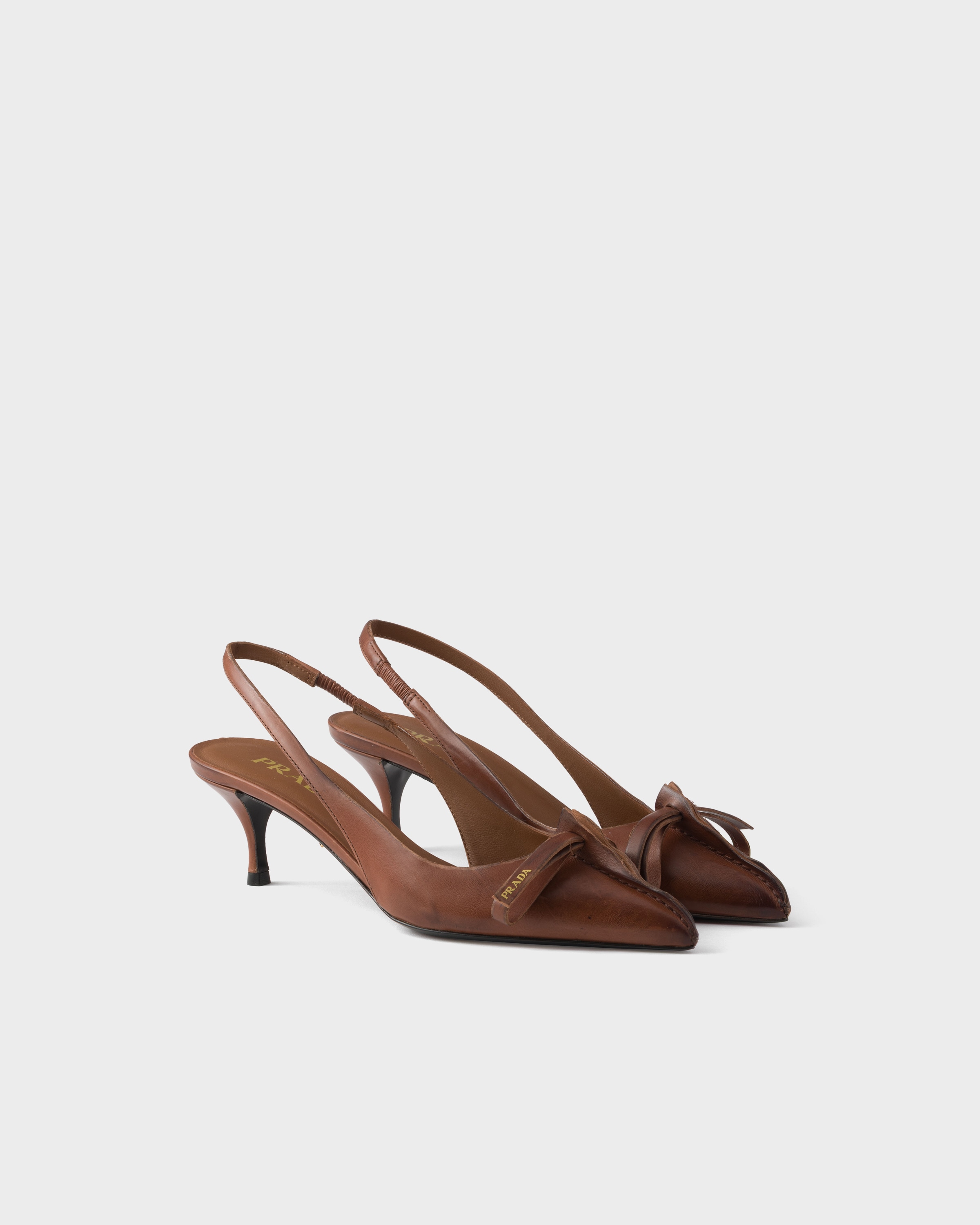Cocoa Brown Leather slingback pumps | PRADA - United States