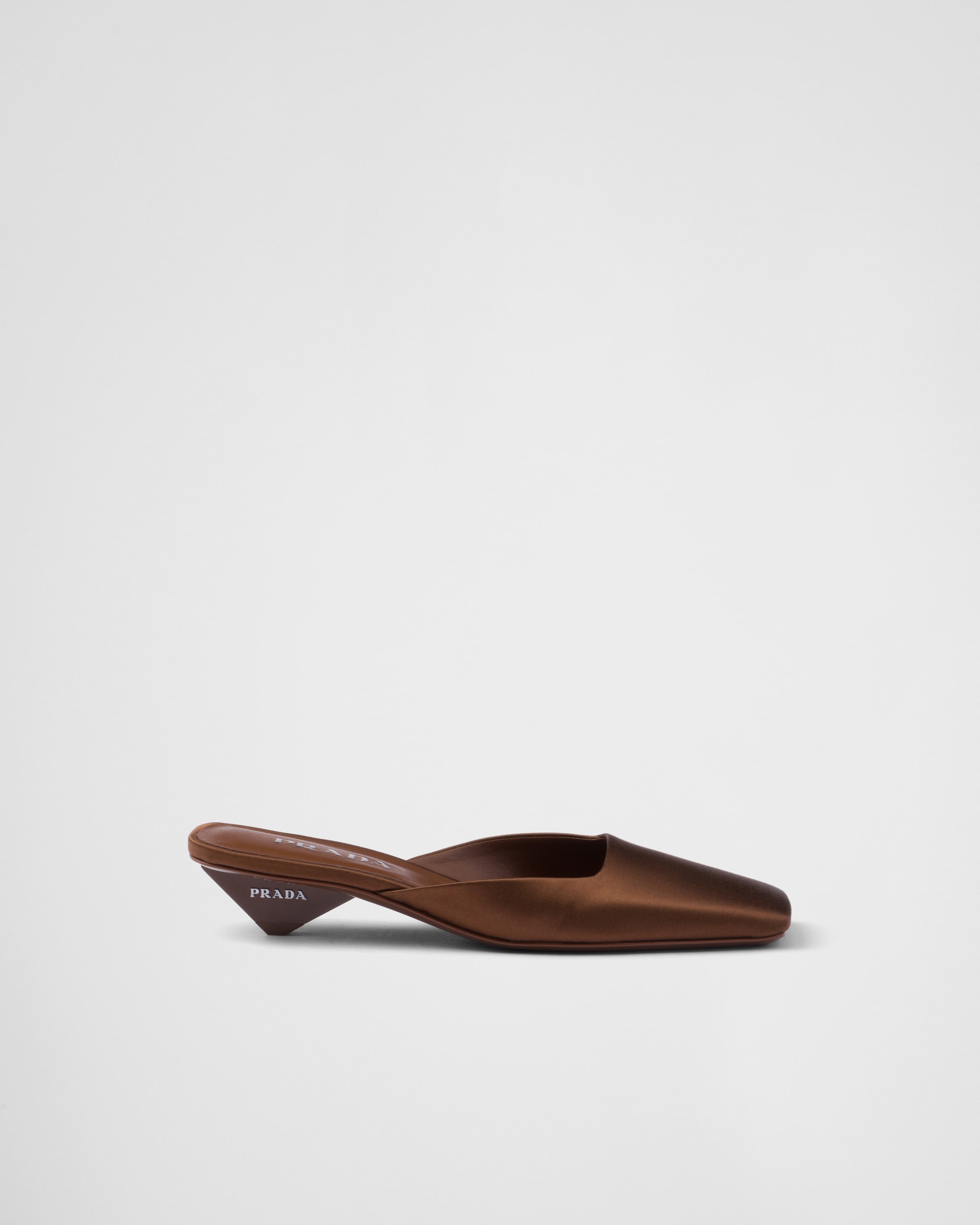 Shop Prada Satin Mules In Tobacco