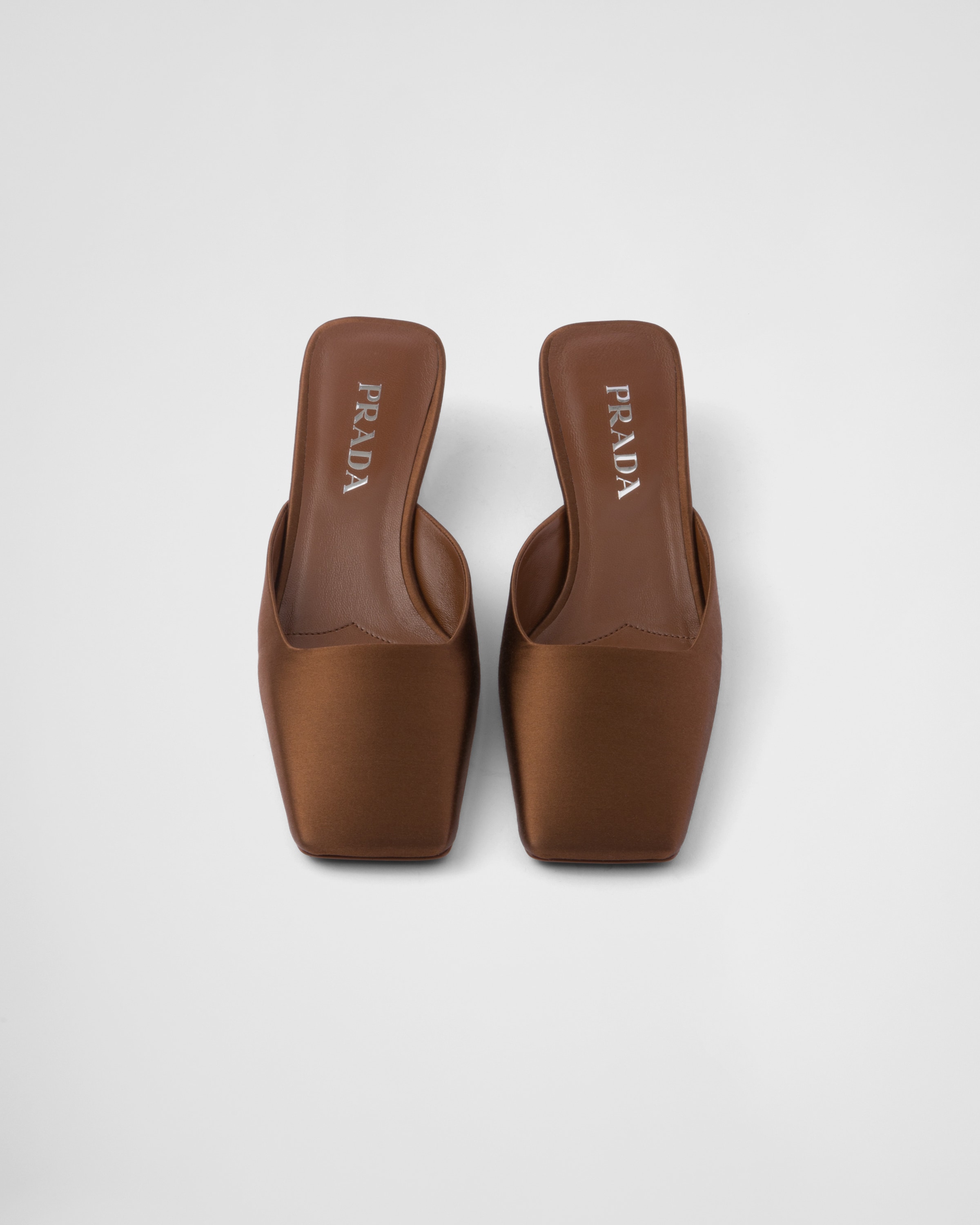 Shop Prada Satin Mules In Tobacco