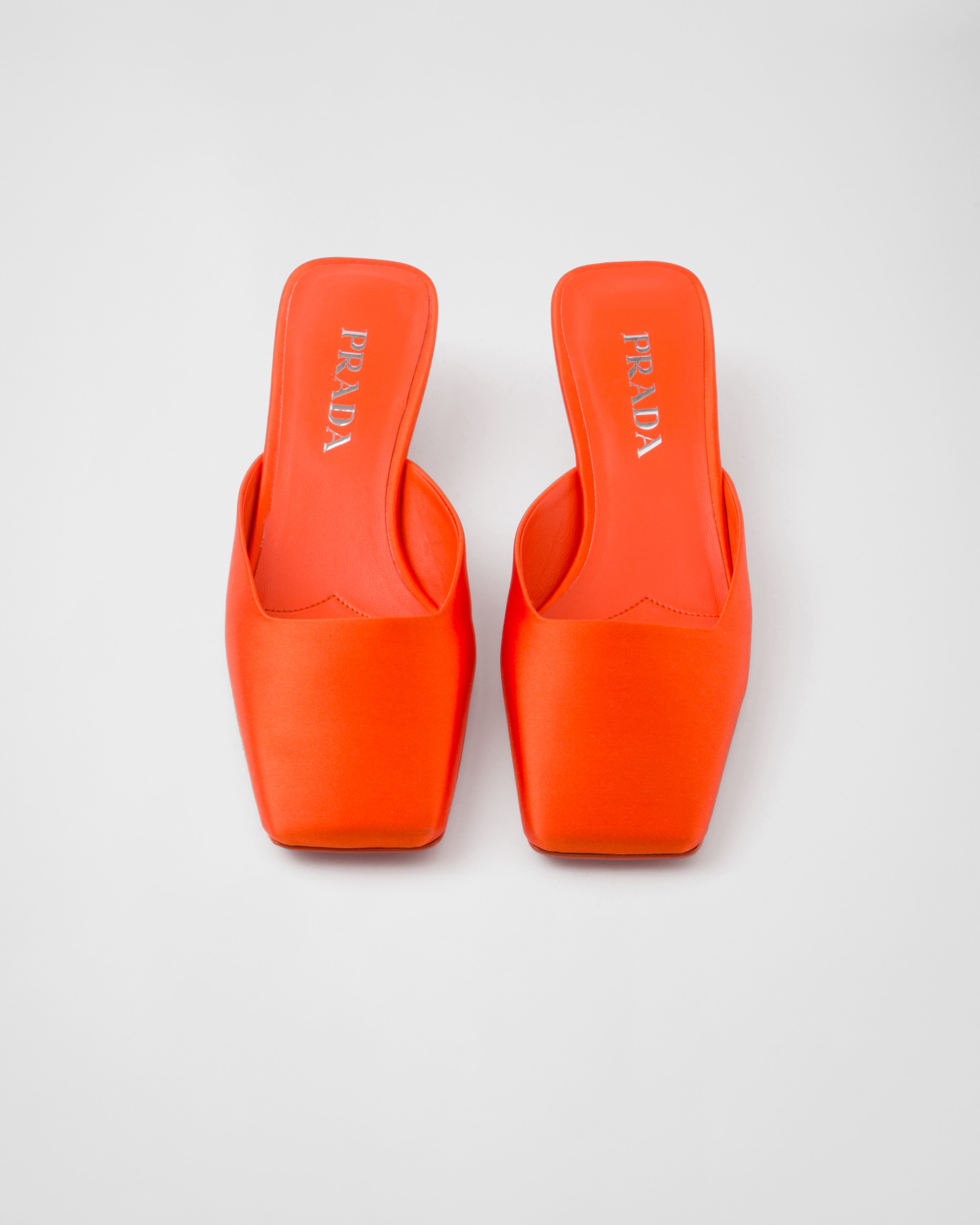 Shop Prada Satin Mules In Orange