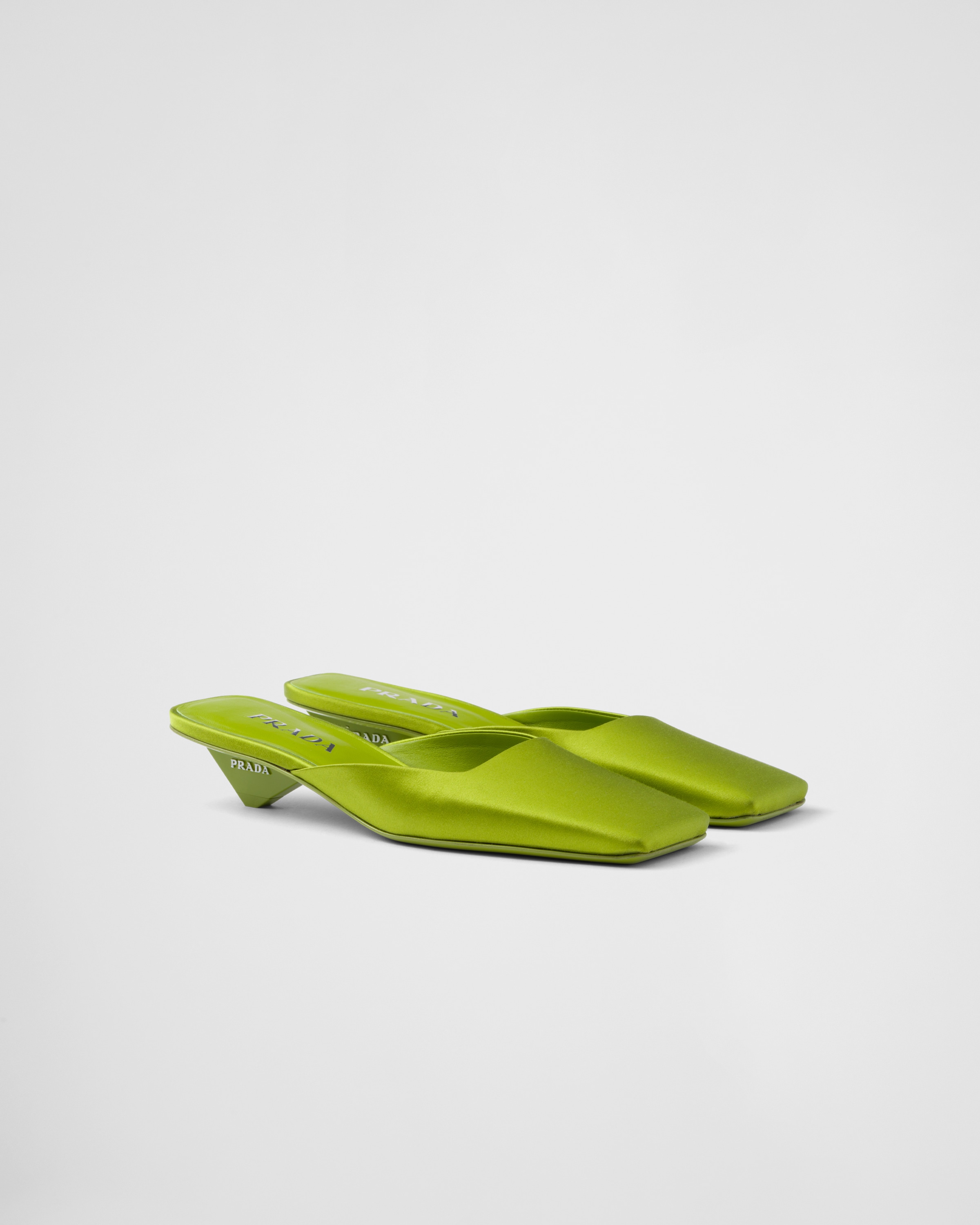 Shop Prada Satin Mules In Fern Green