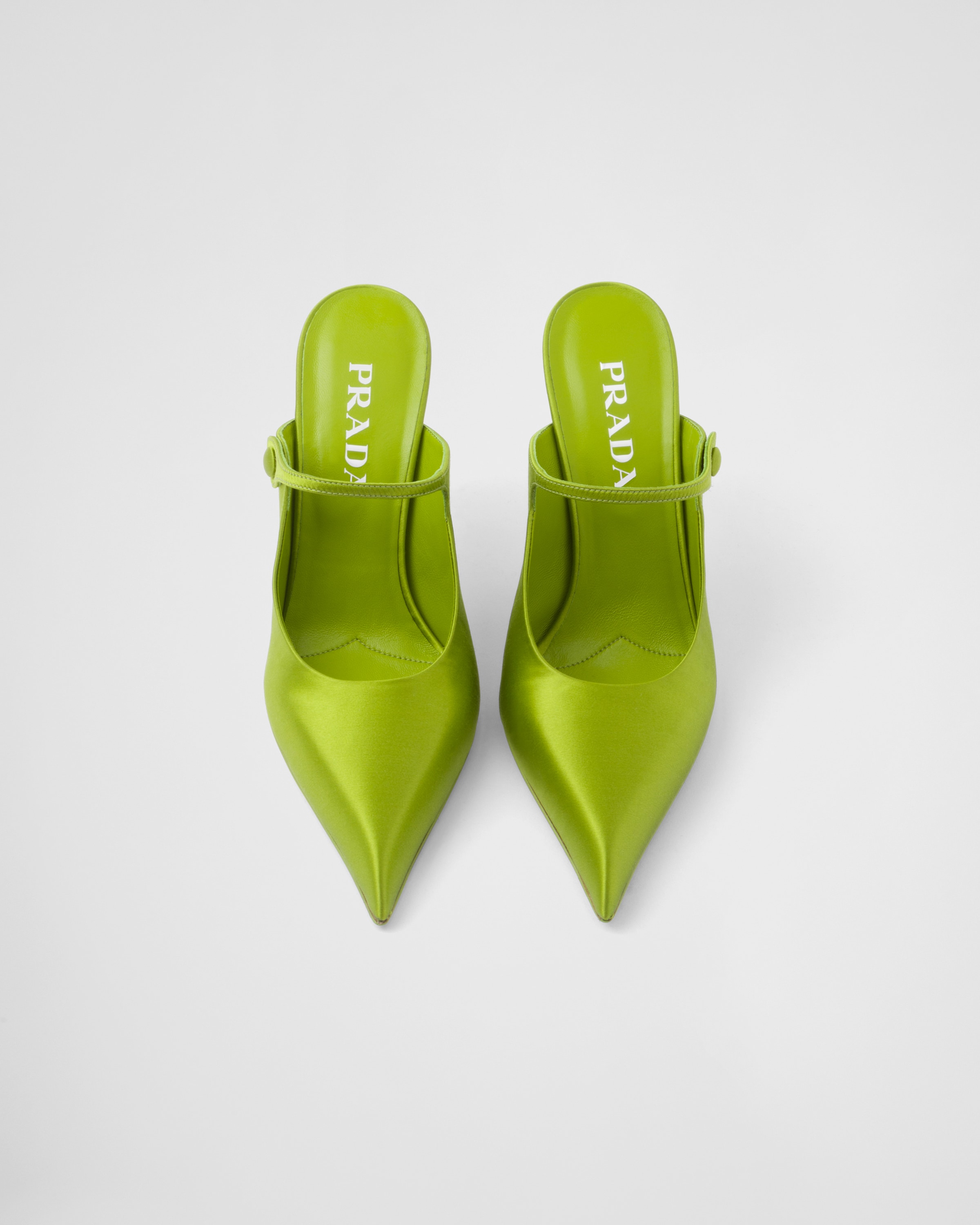 Shop Prada Satin High-heeled Mules In Fern Green