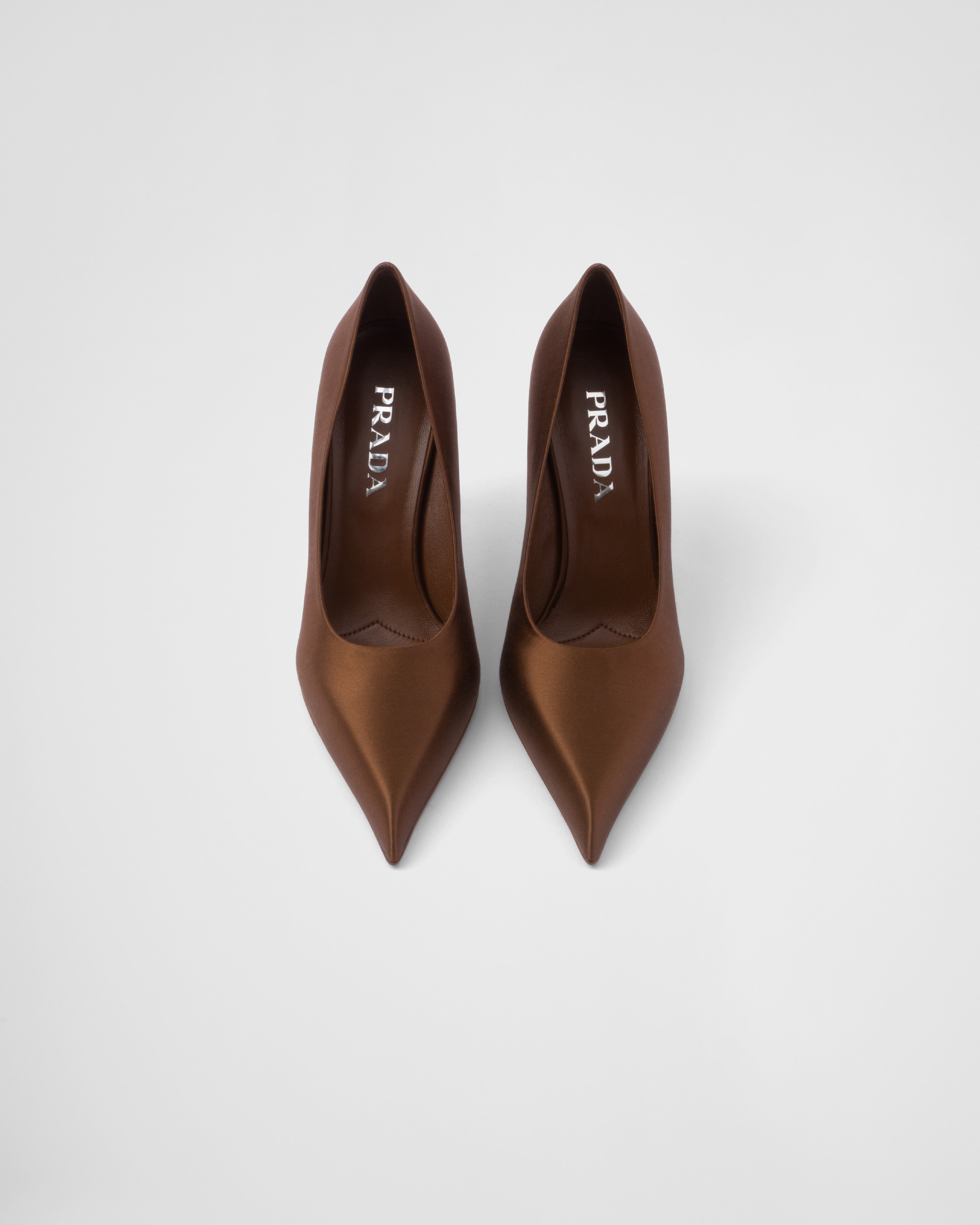 Shop Prada Satin Pumps In Tobacco