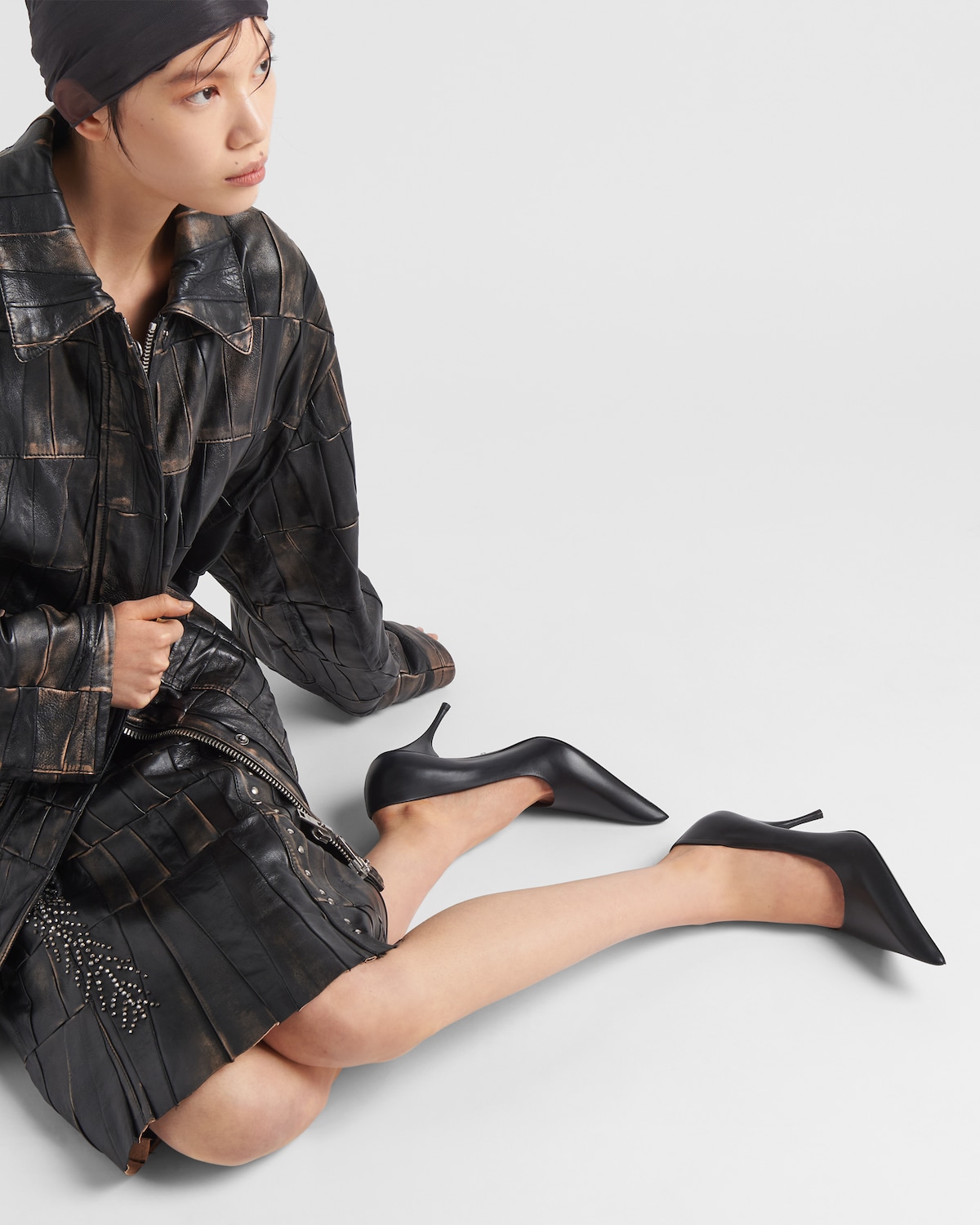 Prada Black Calfskin Mid Heel Pumps