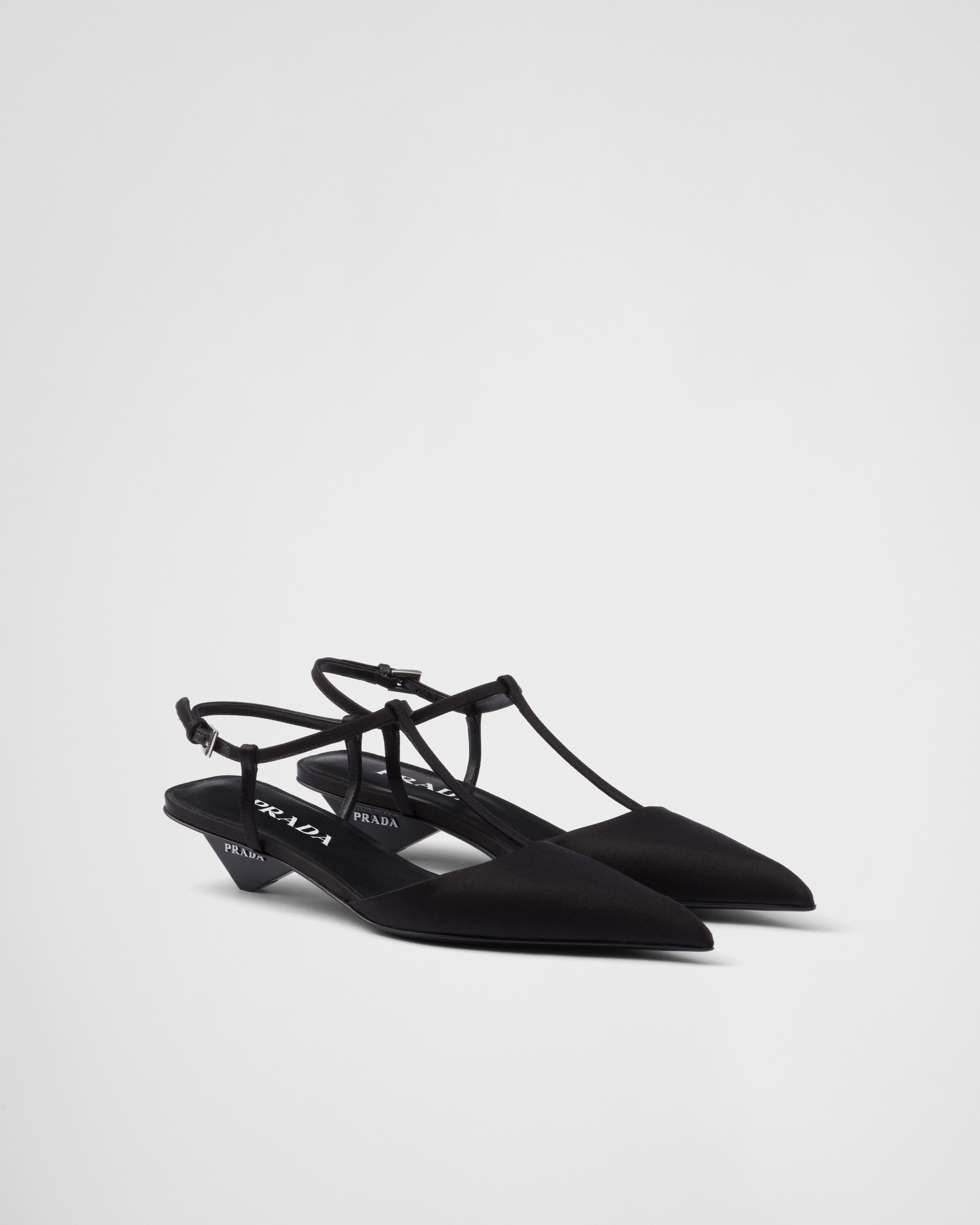 Shop Prada Satin Slingback Pumps In Black