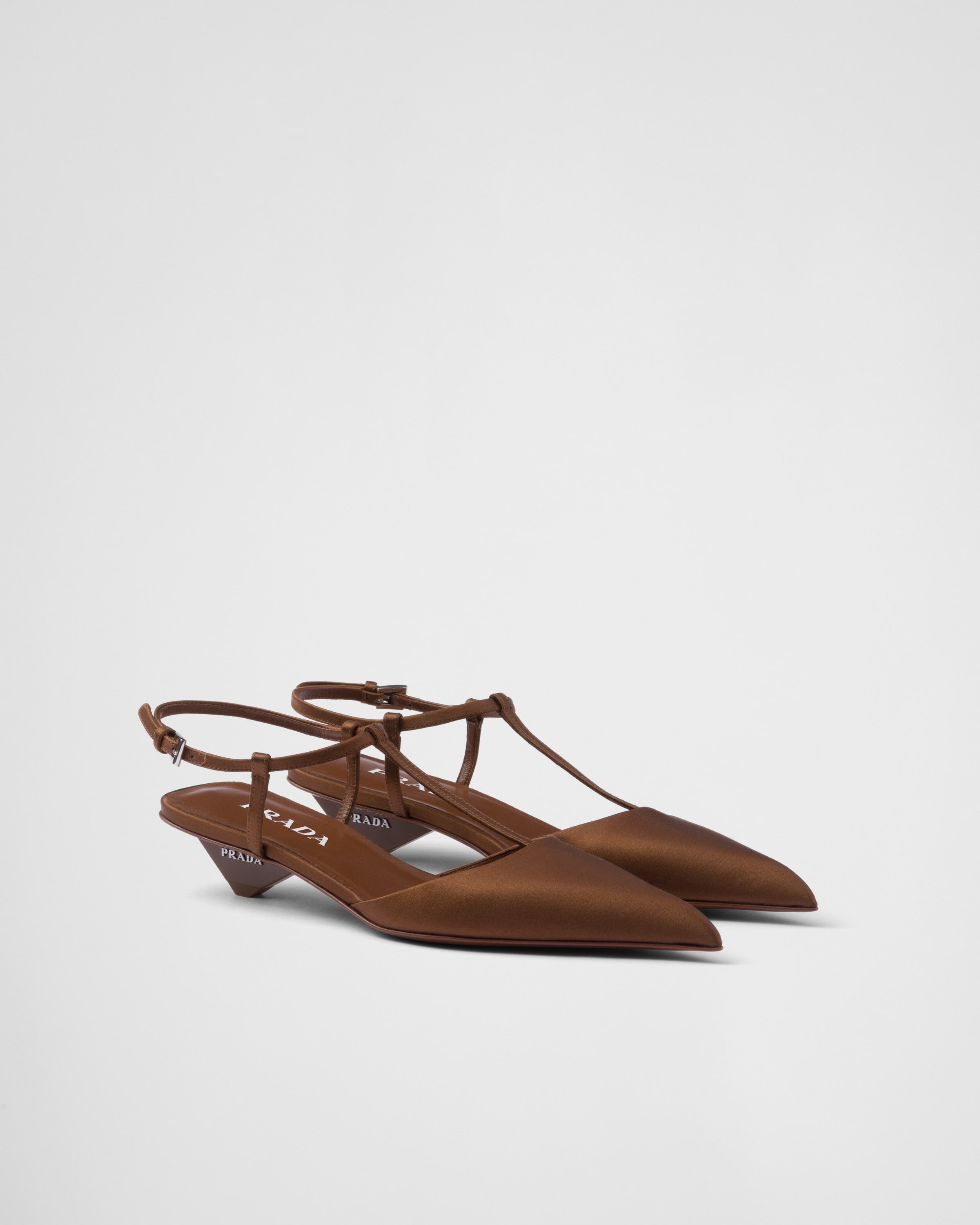 Shop Prada Satin Slingback Pumps In Tobacco