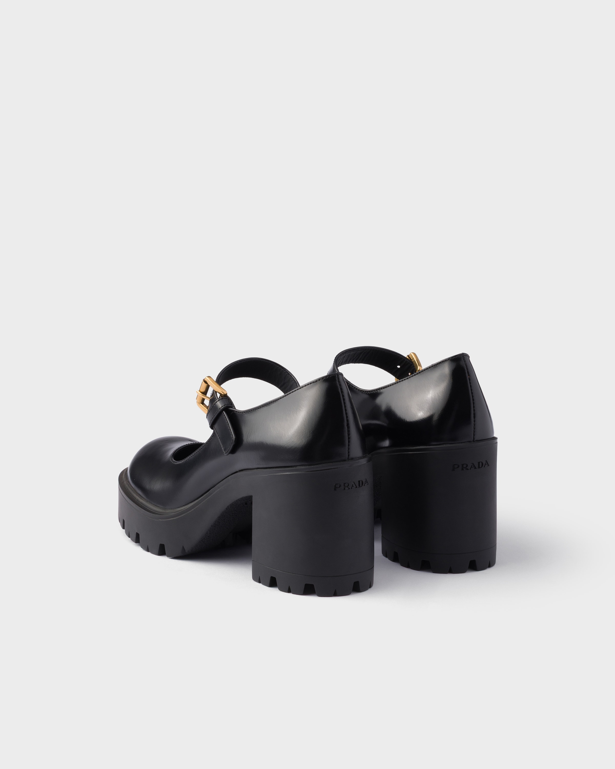 Black Brushed Leather Pumps | PRADA - United States