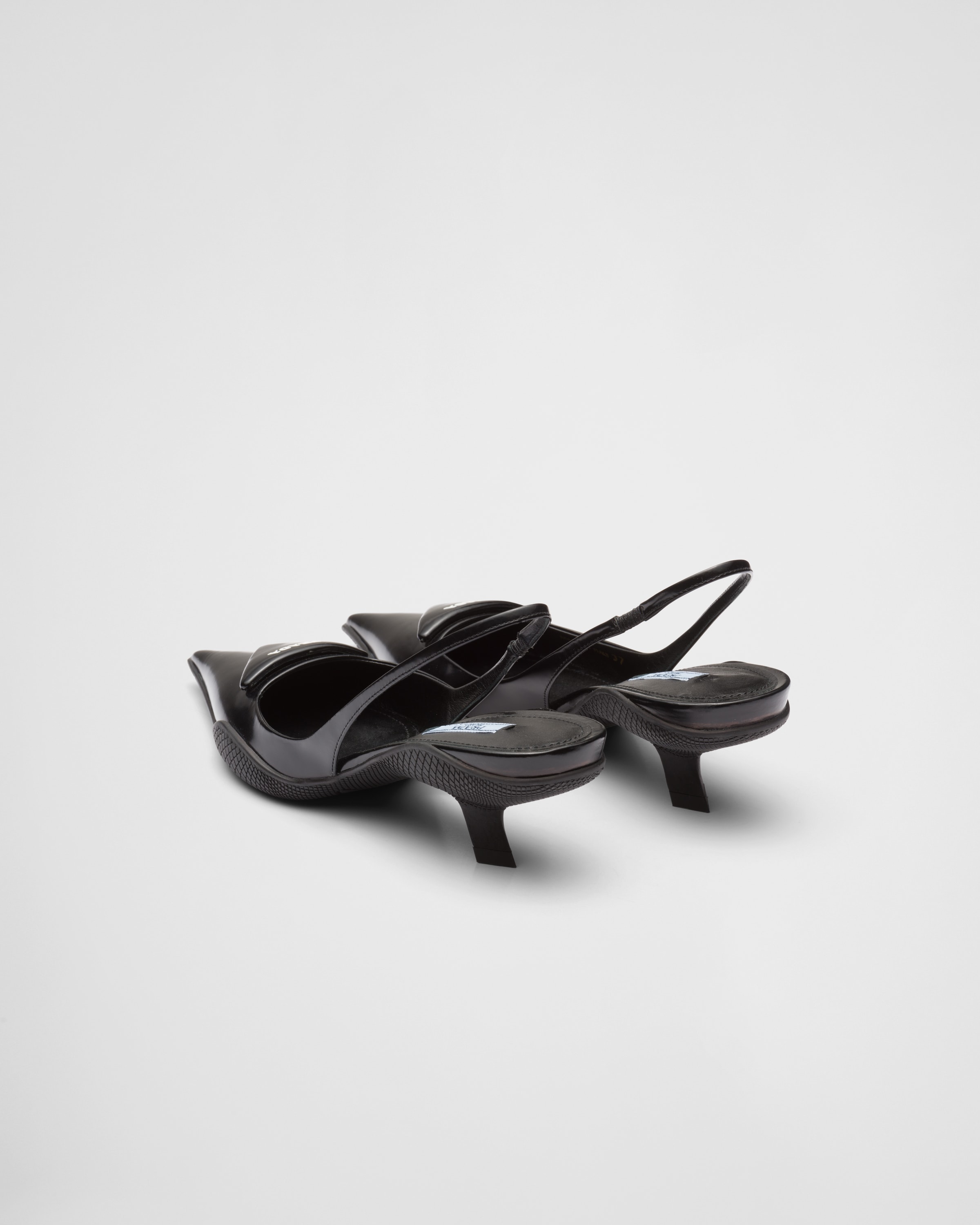 Black Brushed Leather Slingback Pumps PRADA