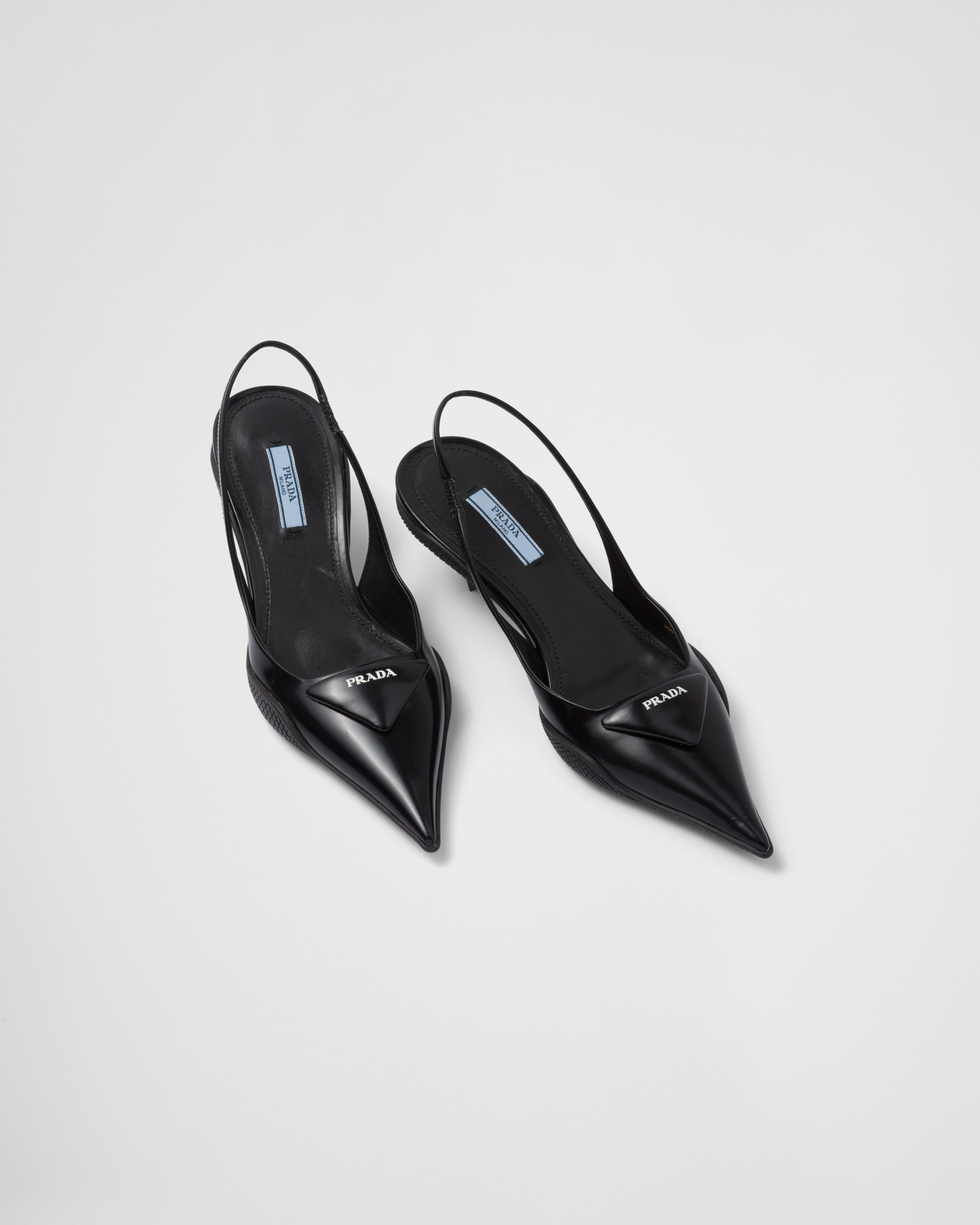 Black Brushed Leather Slingback Pumps PRADA