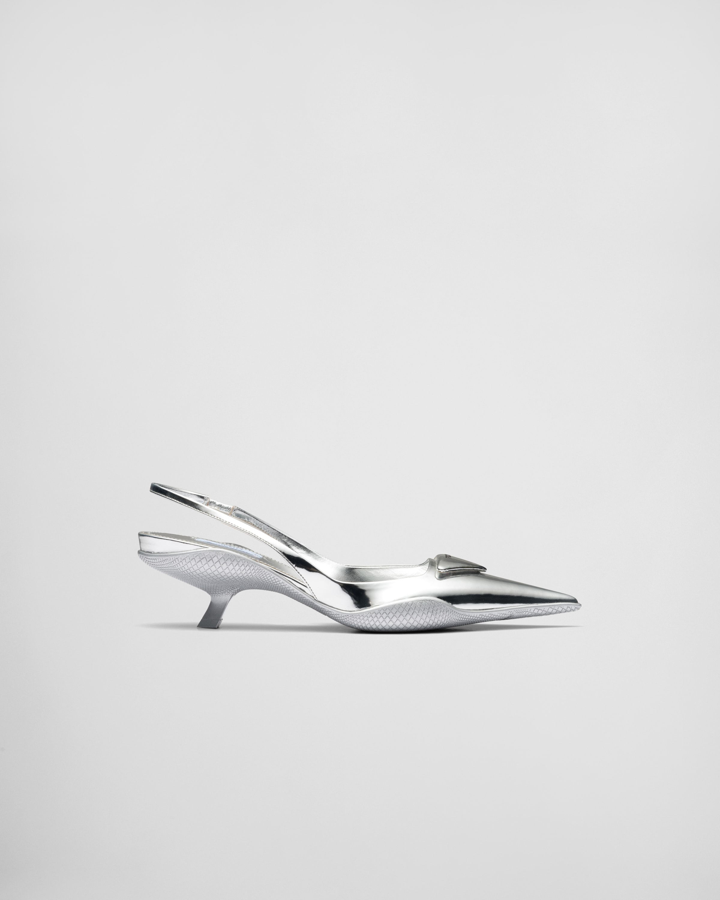 Silver Brushed Leather Slingback Pumps PRADA