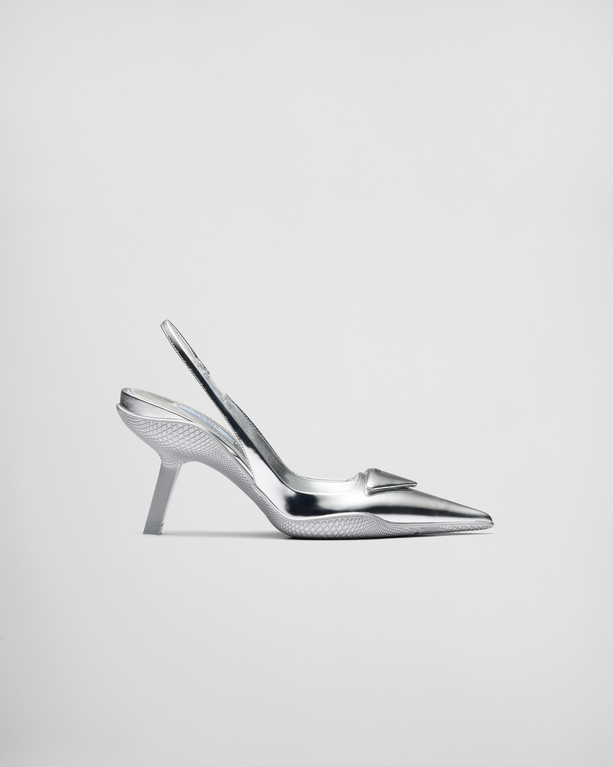 Silver Brushed leather slingback pumps | Prada