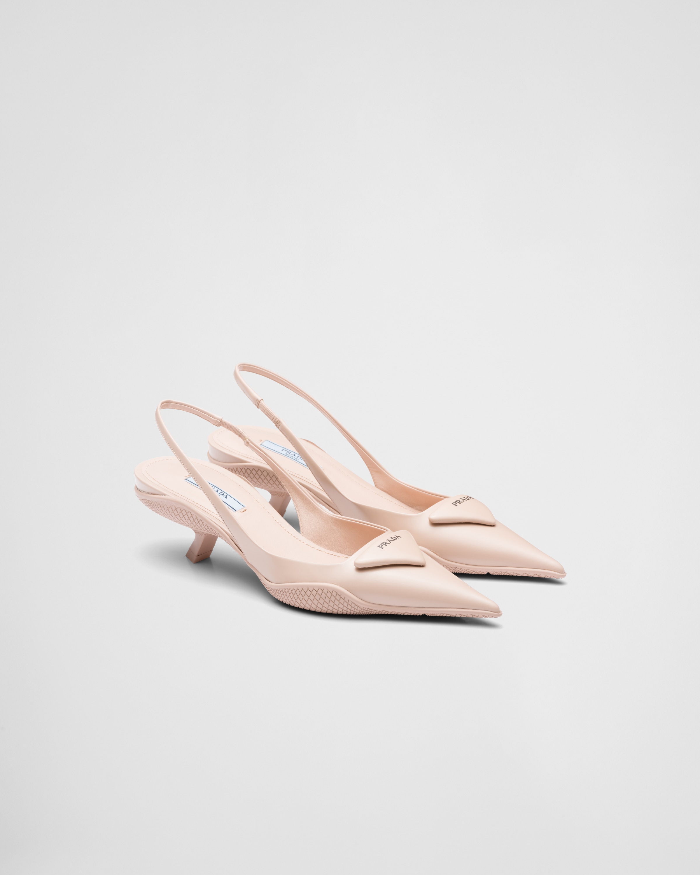 håndled Net Hilsen Powder Pink Brushed Leather Slingback Pumps | PRADA