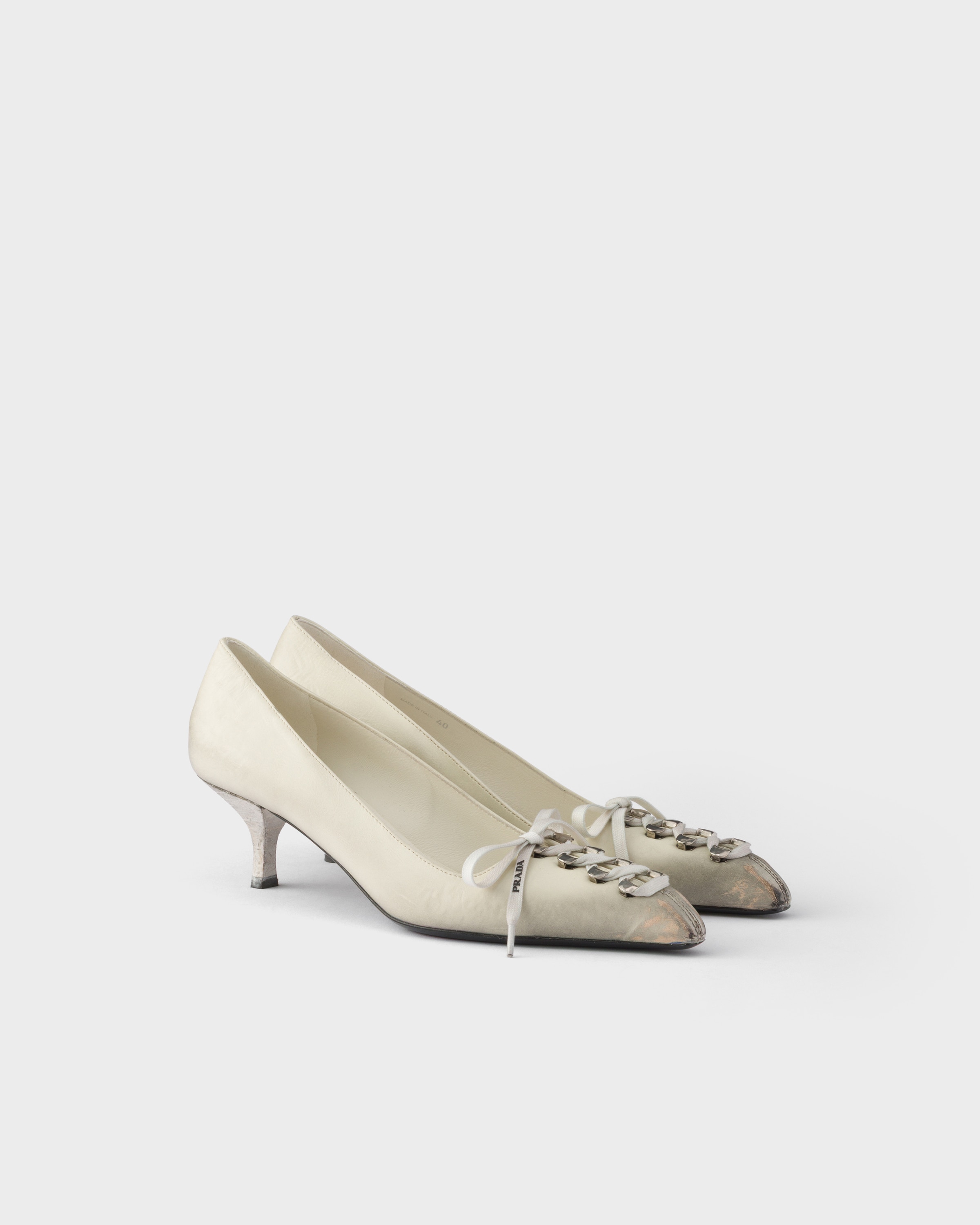 Chalk White Antiqued Leather Pumps | PRADA - United States