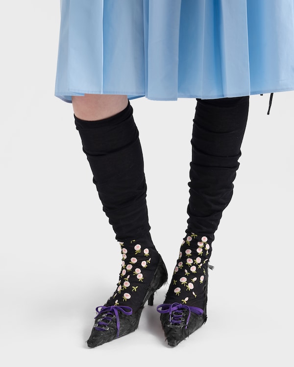 Feather-embellished satin pumps - Black Feather-embellished satin pumps - Black