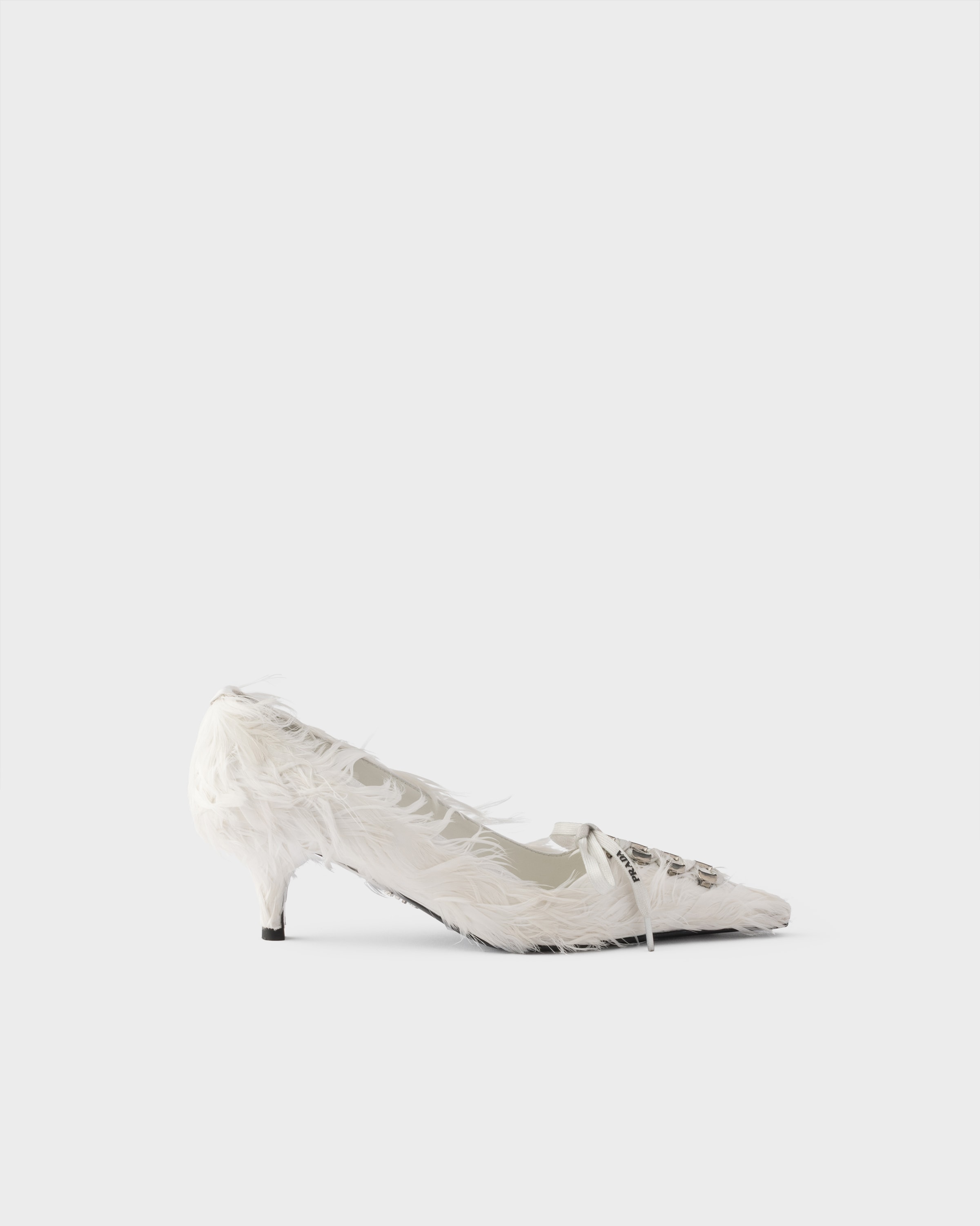 Prada Feather-embellished satin pumps