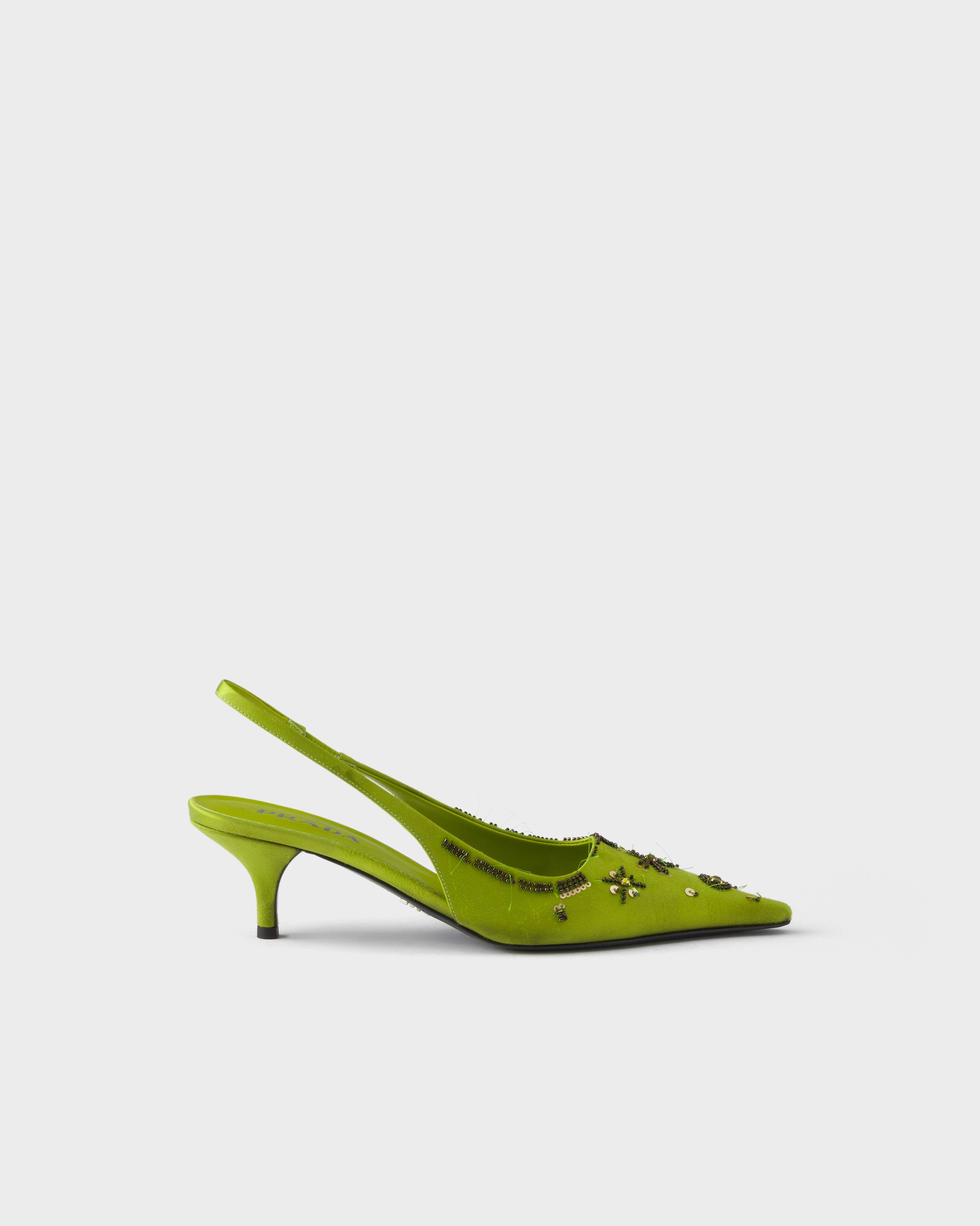 Prada Embroidered satin slingback pumps