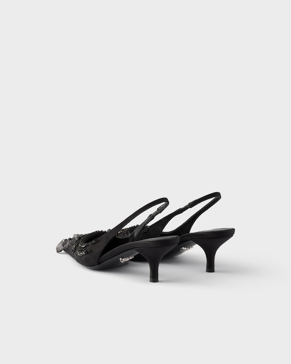 Bestickte Slingback-Pumps aus Satin - Schwarz Bestickte Slingback-Pumps aus Satin - Schwarz