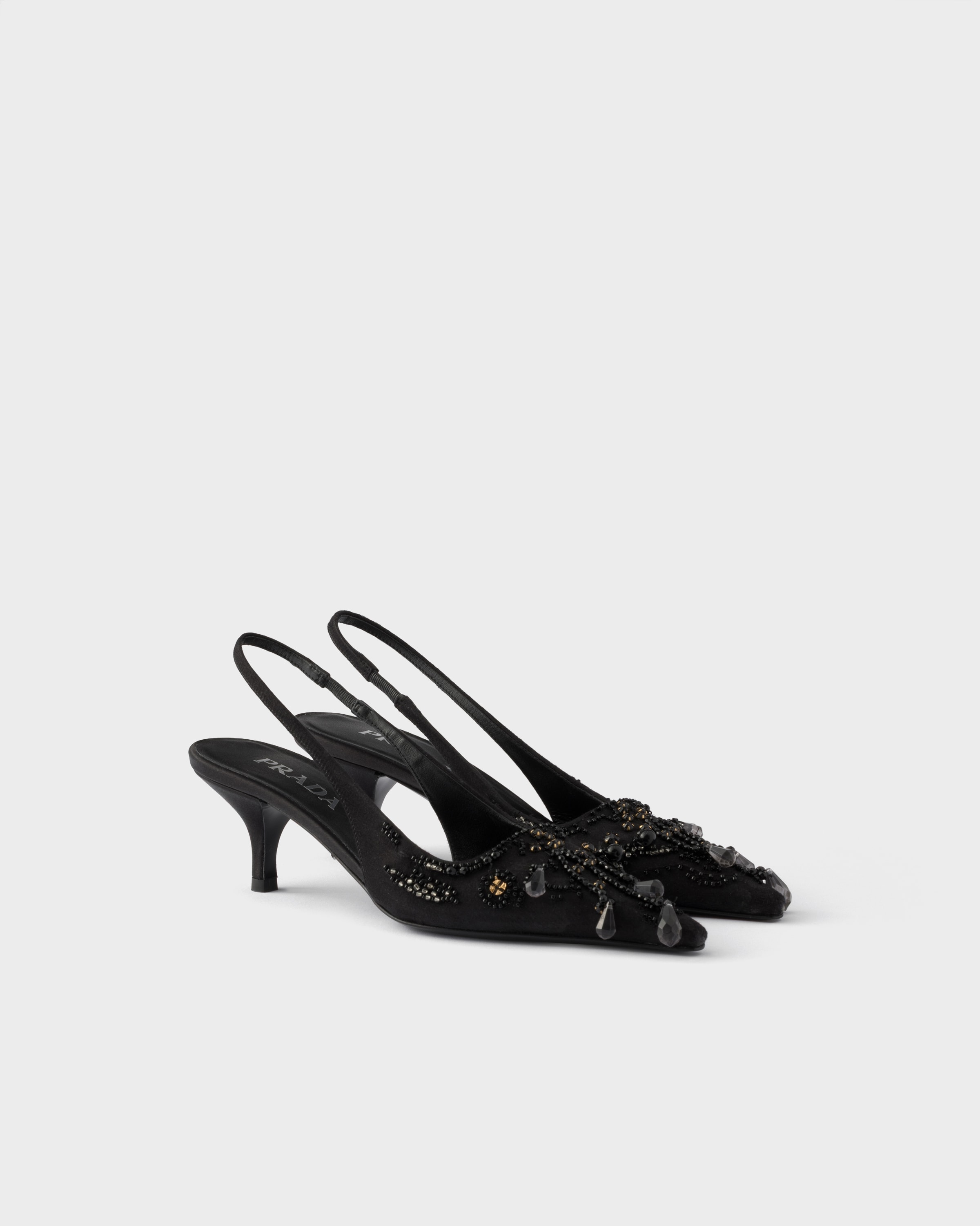 Prada Embroidered satin slingback pumps