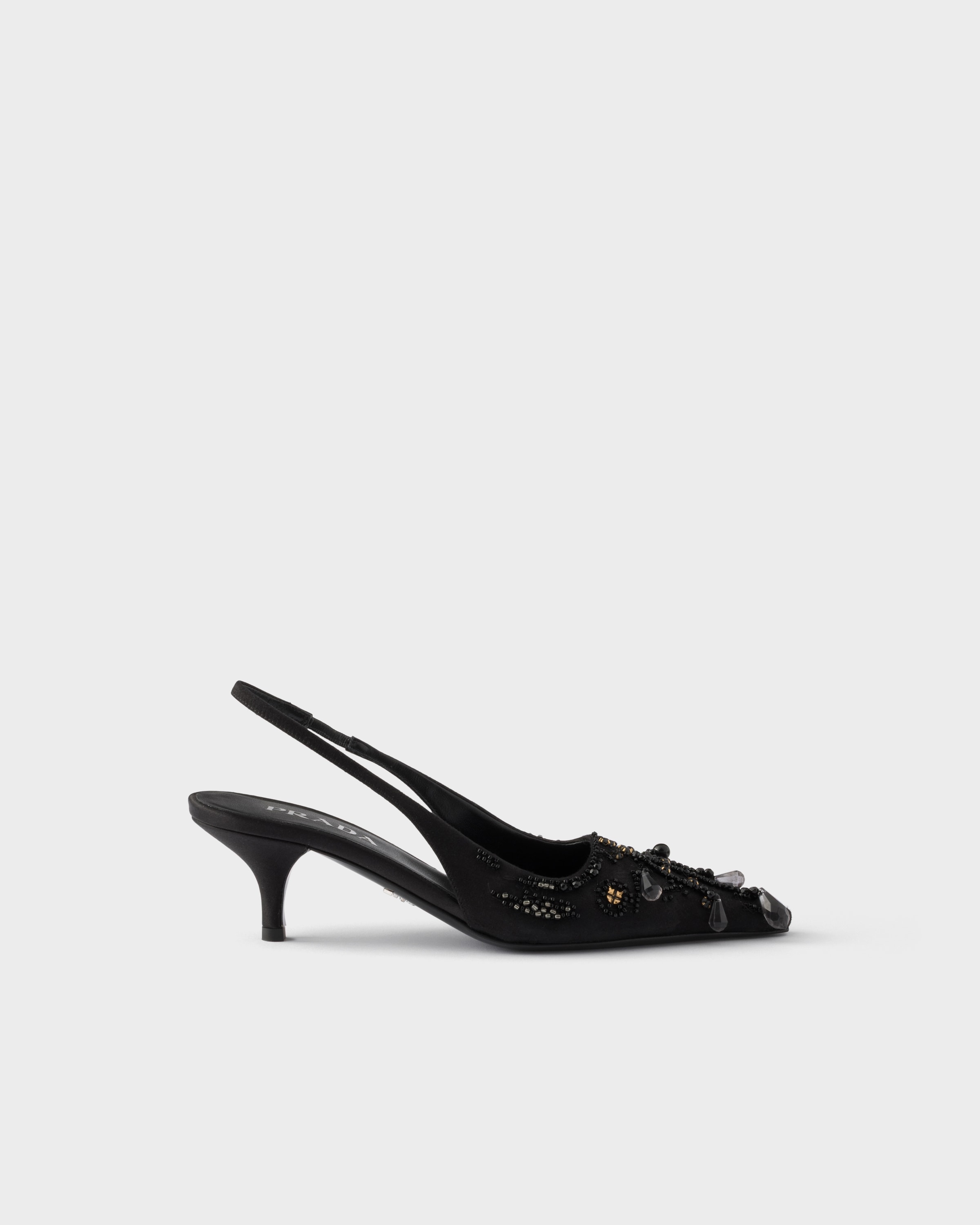 Prada Embroidered satin slingback pumps