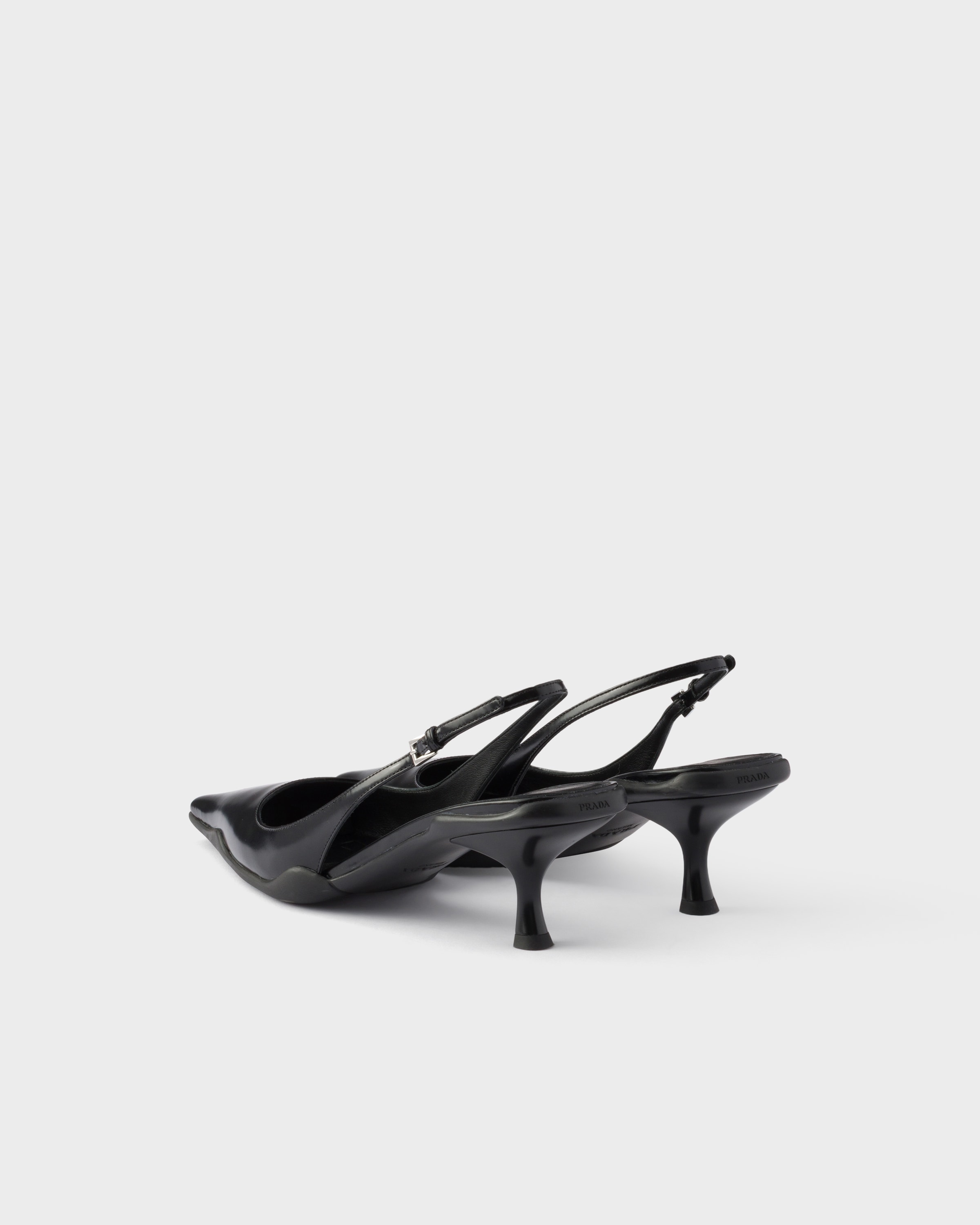 極美品 PRADA プラダ スリングバックパンプス ブラック 37 シルバー