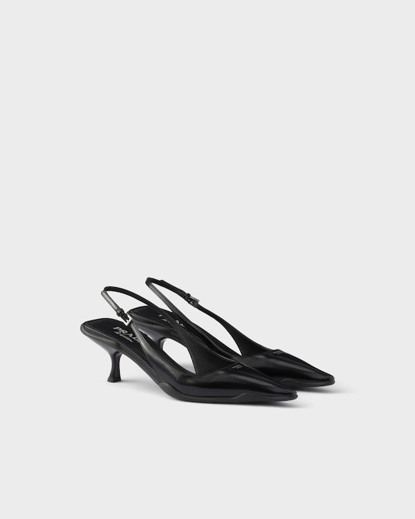 Brushed leather slingback pumps - Black Brushed leather slingback pumps - Black