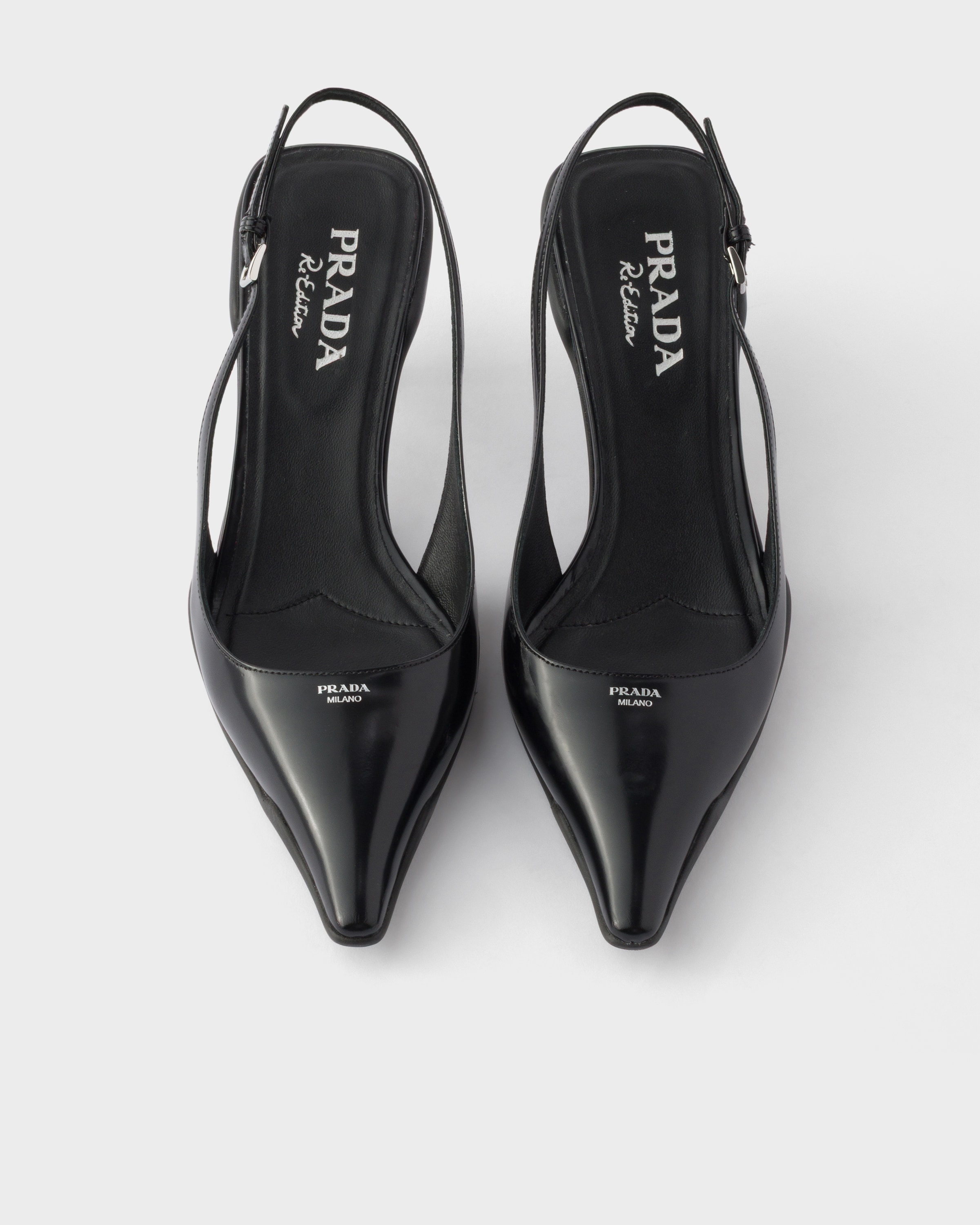 Black Brushed Leather Slingback Pumps | PRADA - Singapore