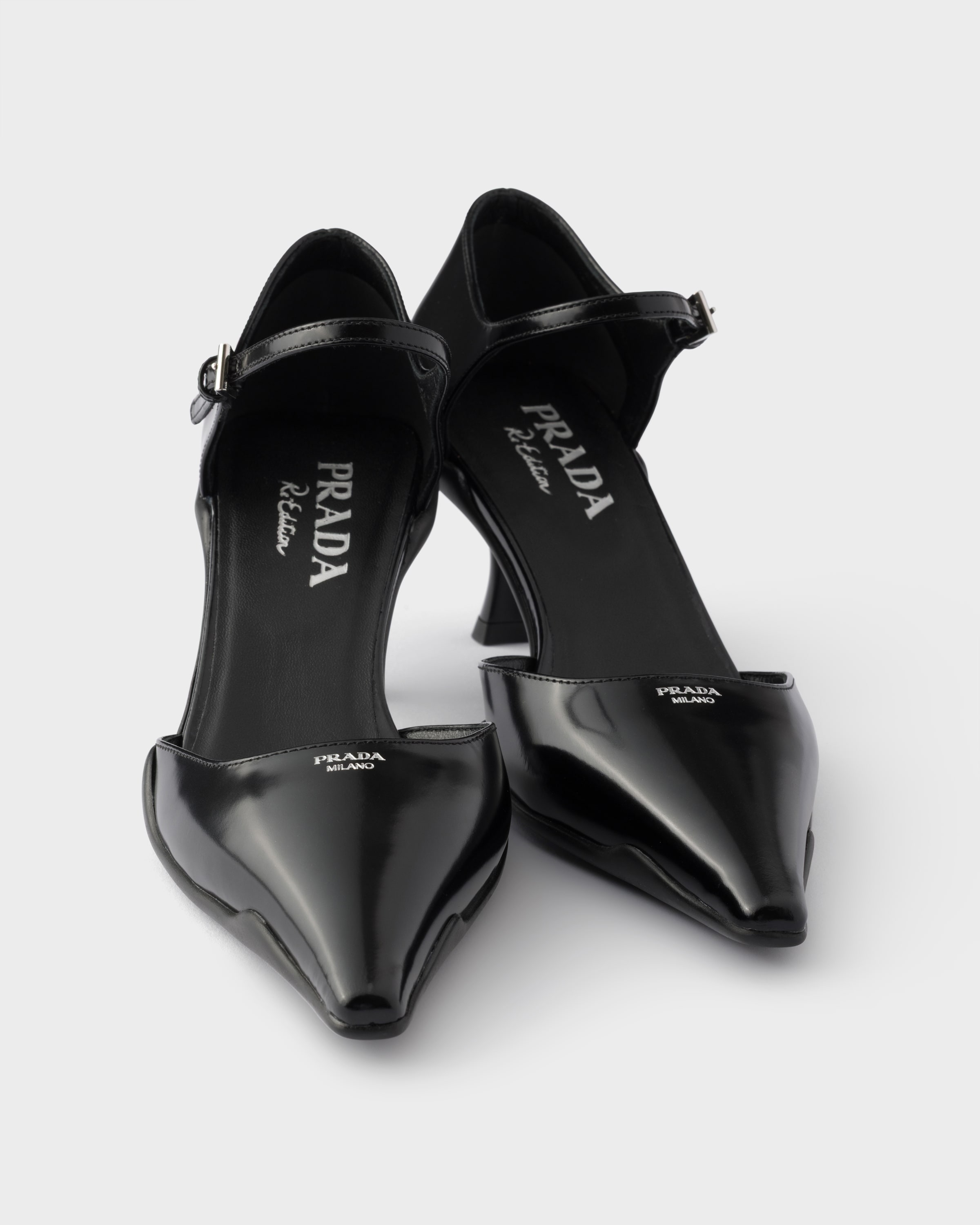 Black Brushed Leather D'orsay Pumps | PRADA - United States