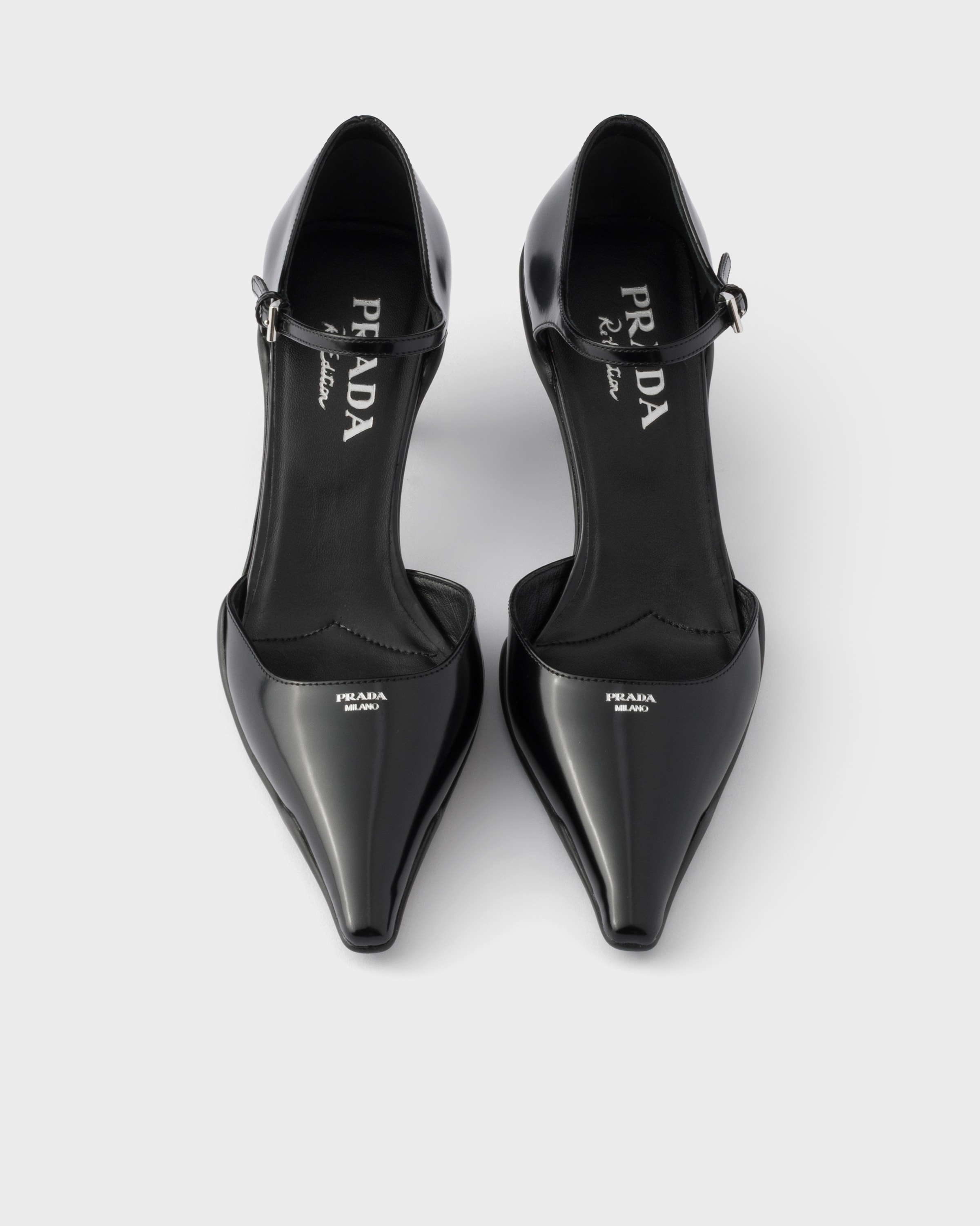 Black Brushed Leather D'orsay Pumps | PRADA - United States
