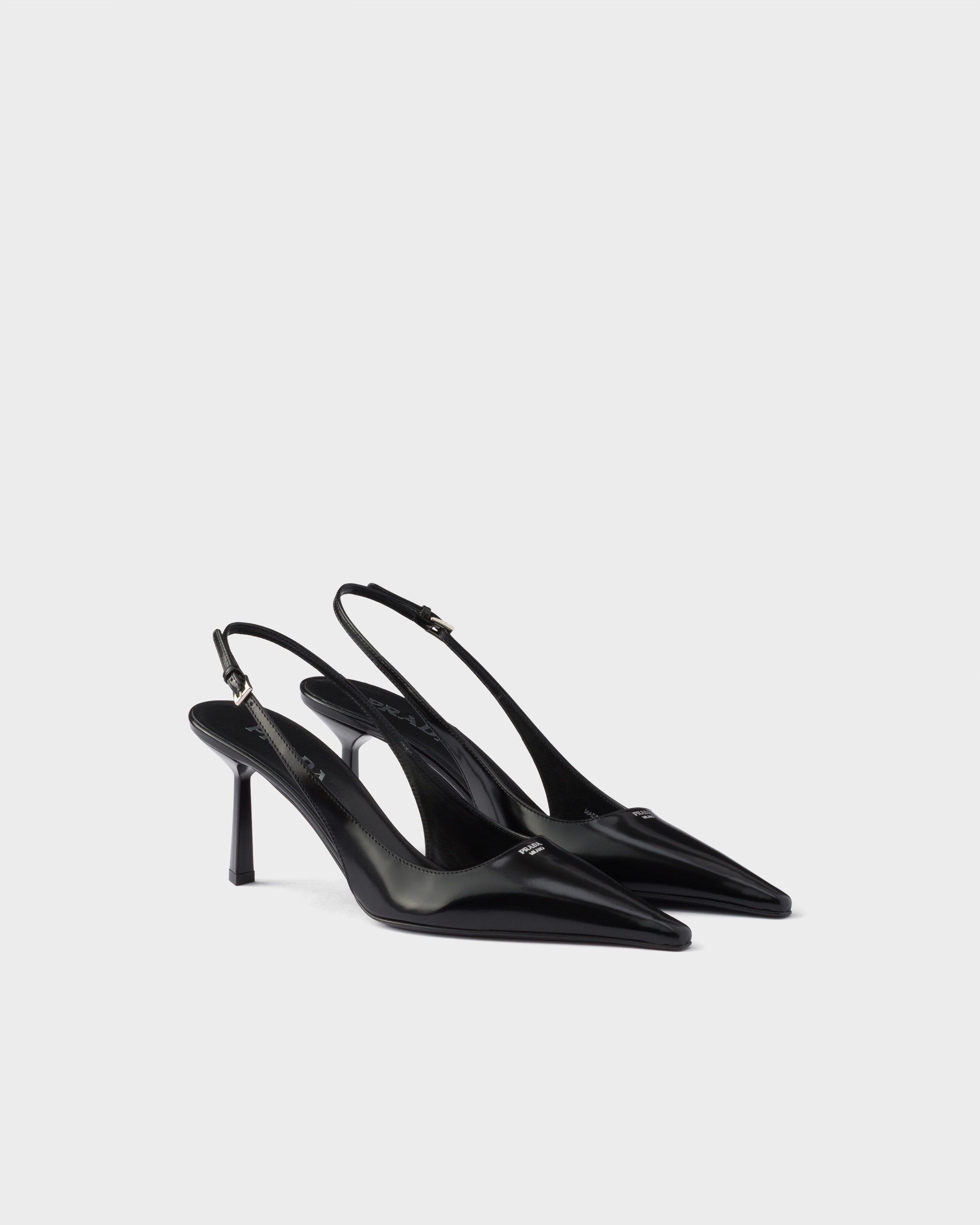 Black Brushed Leather Slingback Pumps | PRADA - United States