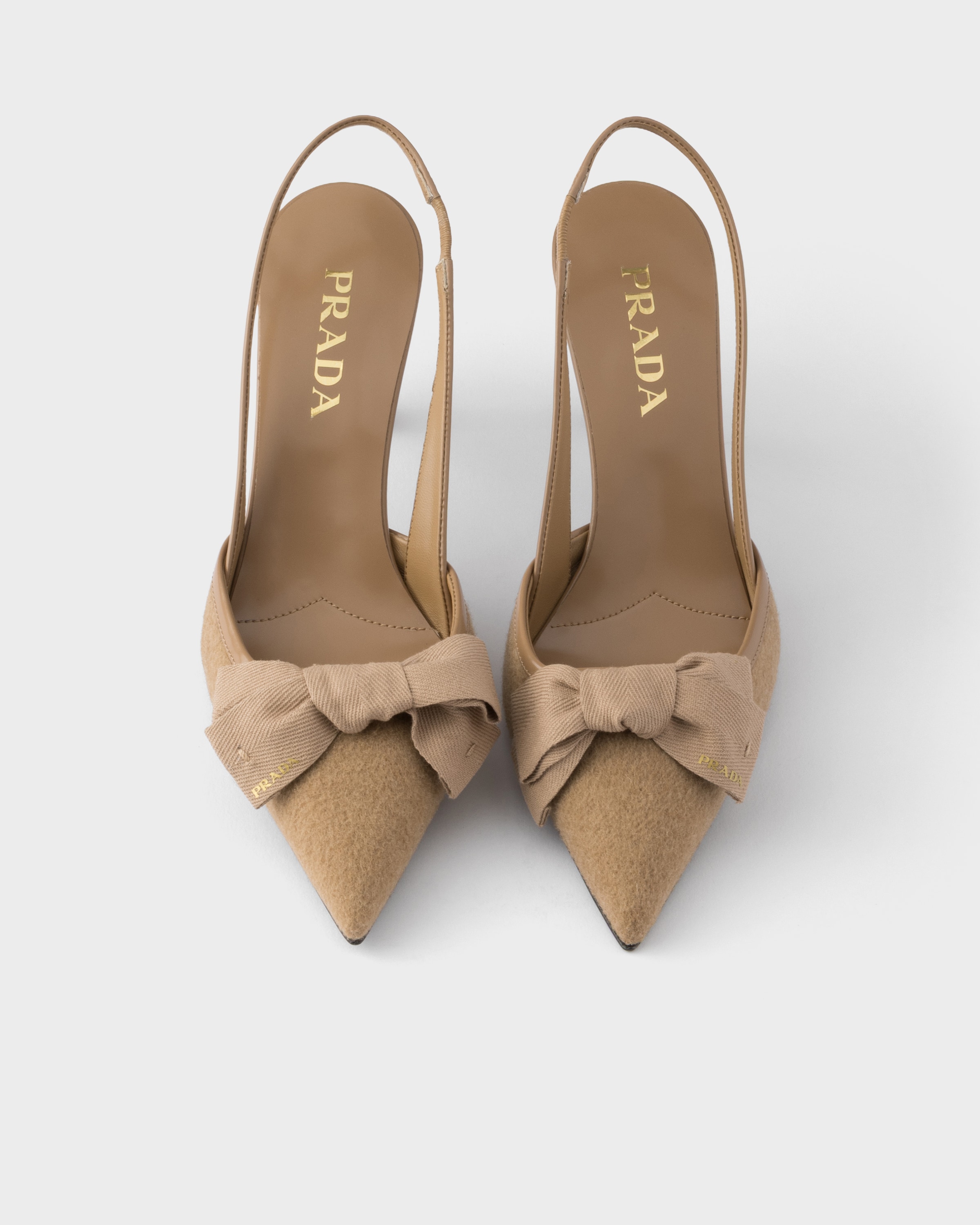 Camel Brown Fabric Slingback Pumps | PRADA - United States