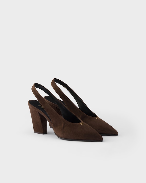 Suede leather slingback pumps - Dark Brown Suede leather slingback pumps - Dark Brown