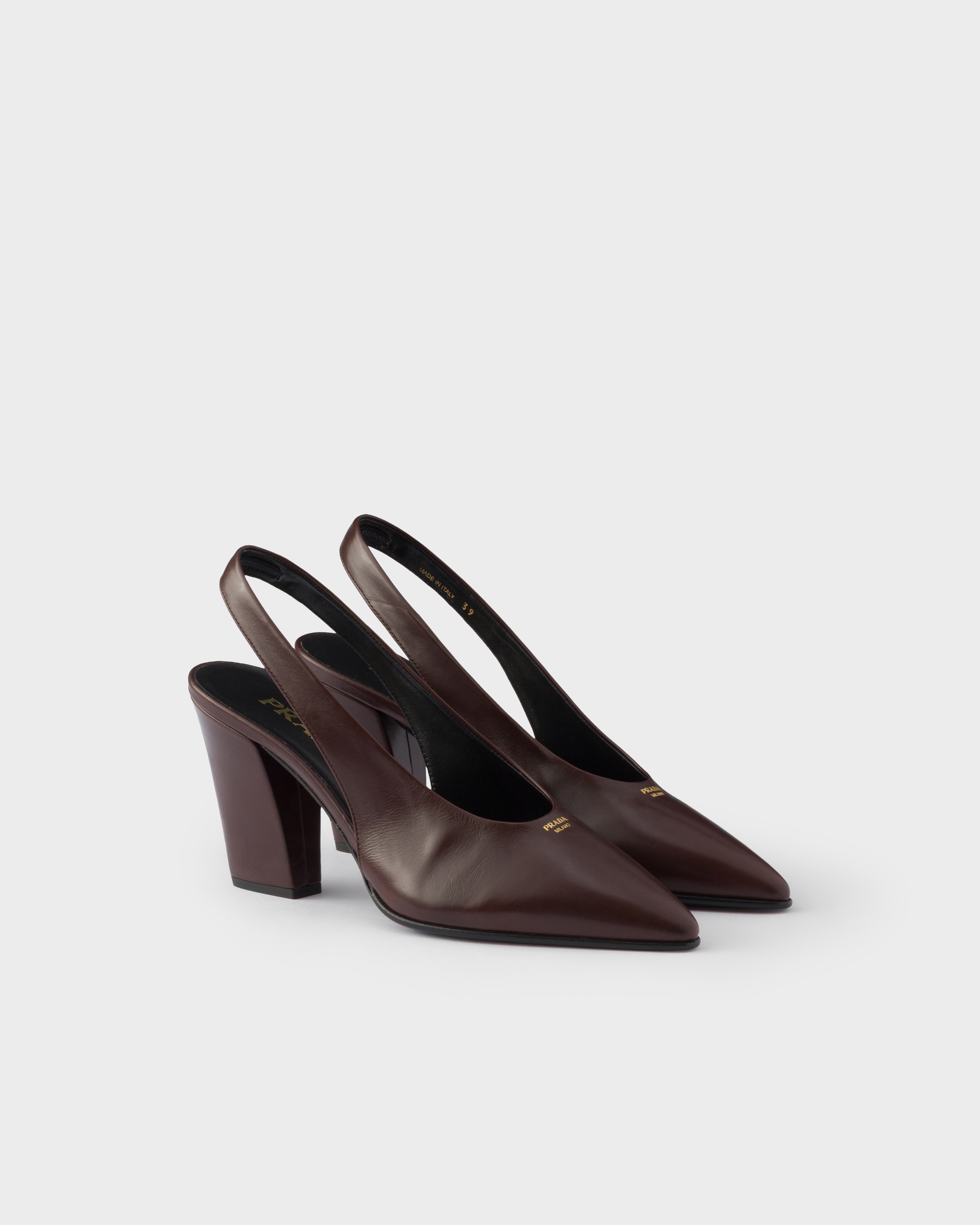 Dark Brown Leather Slingback Pumps | PRADA - United States