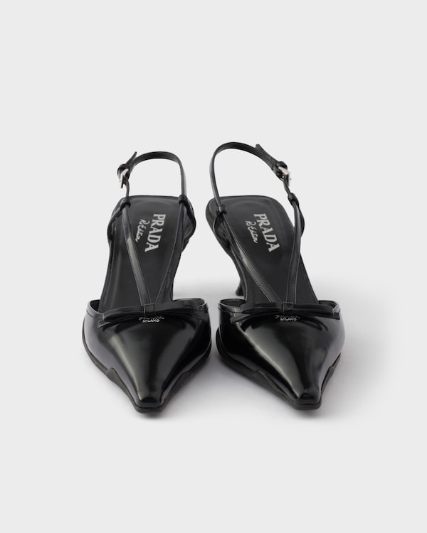 Brushed leather slingback pumps - Black Brushed leather slingback pumps - Black