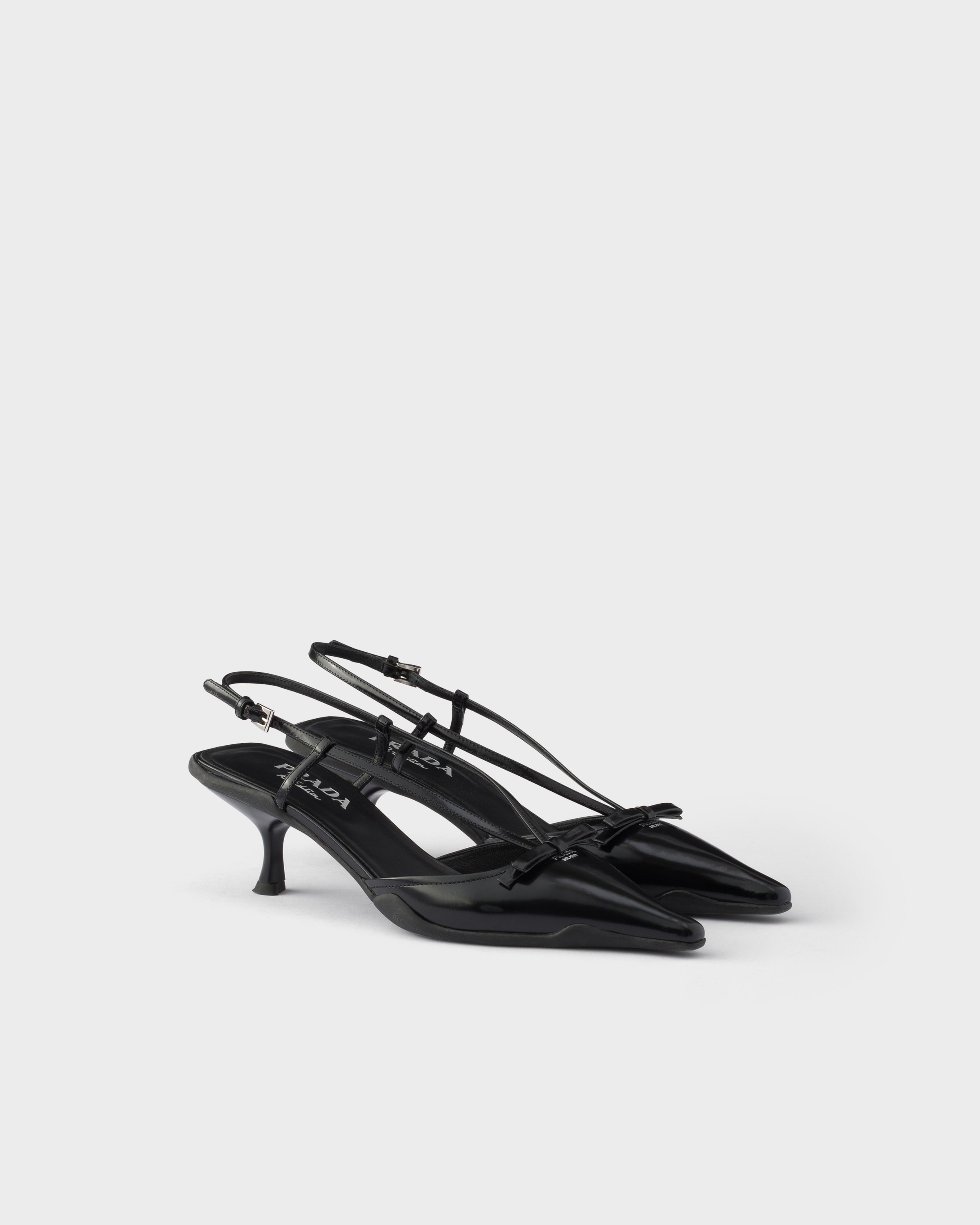 PRADA ブラック スリングバックパンプス ブラック ブラッシュドレザー スリングバックパンプス | PRADA - 日本