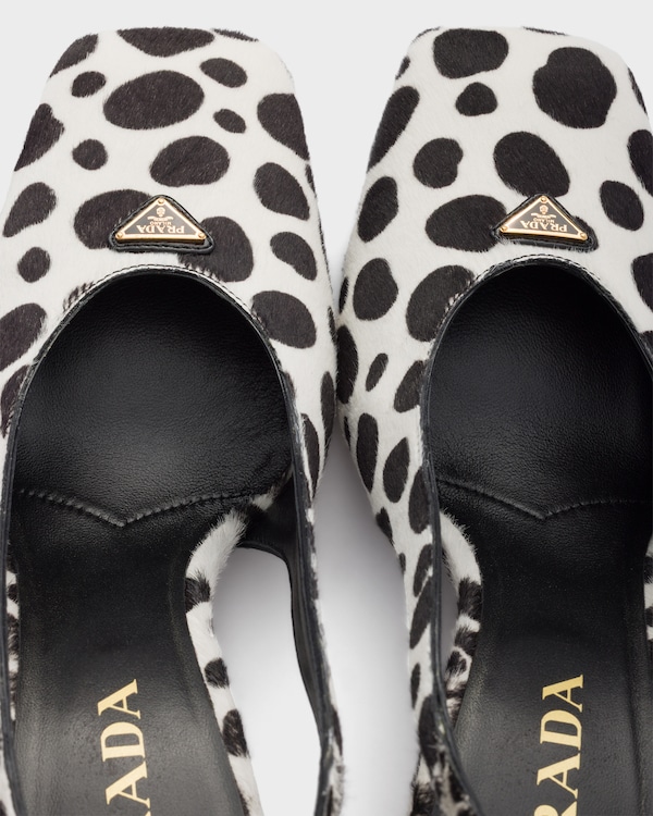 Printed calf hair leather slingback pumps - White/Black Printed calf hair leather slingback pumps - White/Black