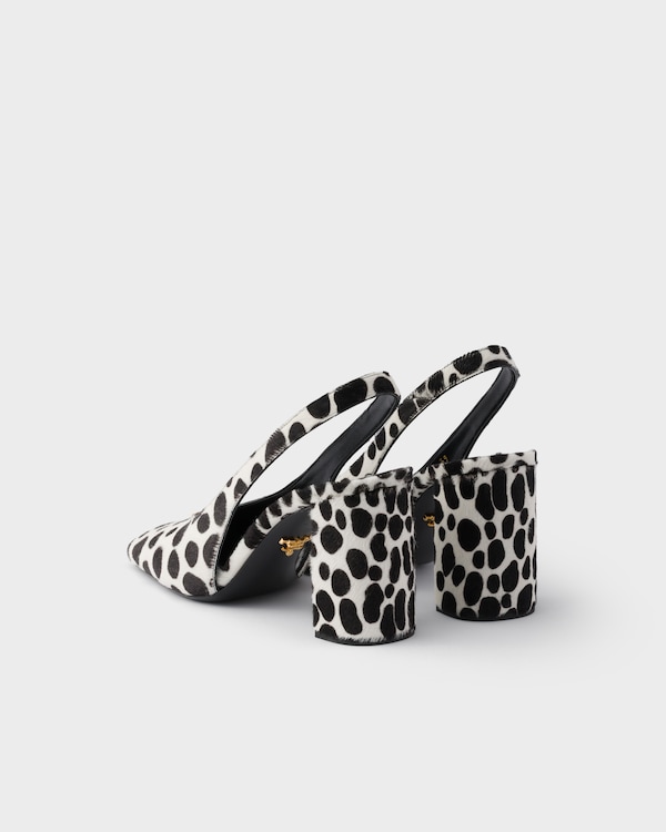 Printed calf hair leather slingback pumps - White/Black Printed calf hair leather slingback pumps - White/Black
