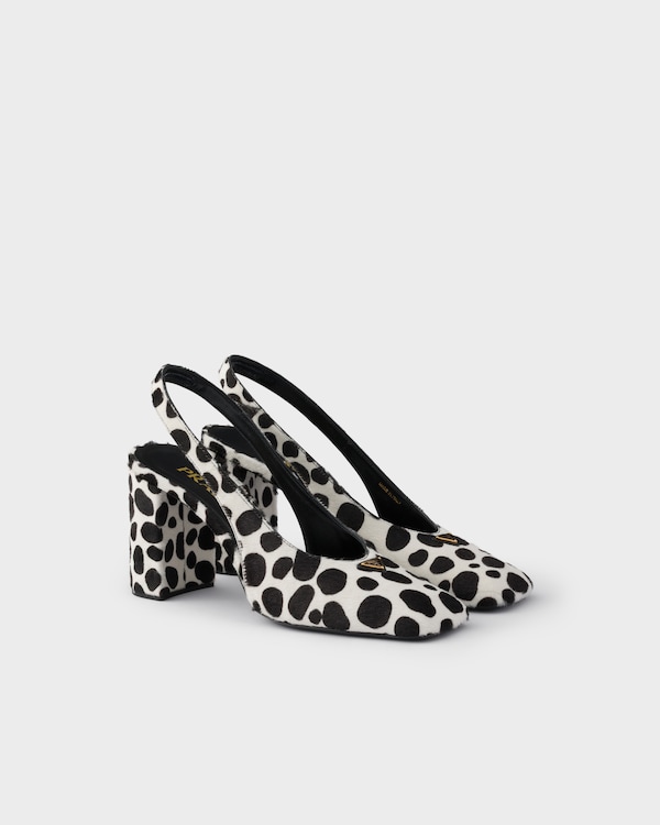 Printed calf hair leather slingback pumps - White/Black Printed calf hair leather slingback pumps - White/Black
