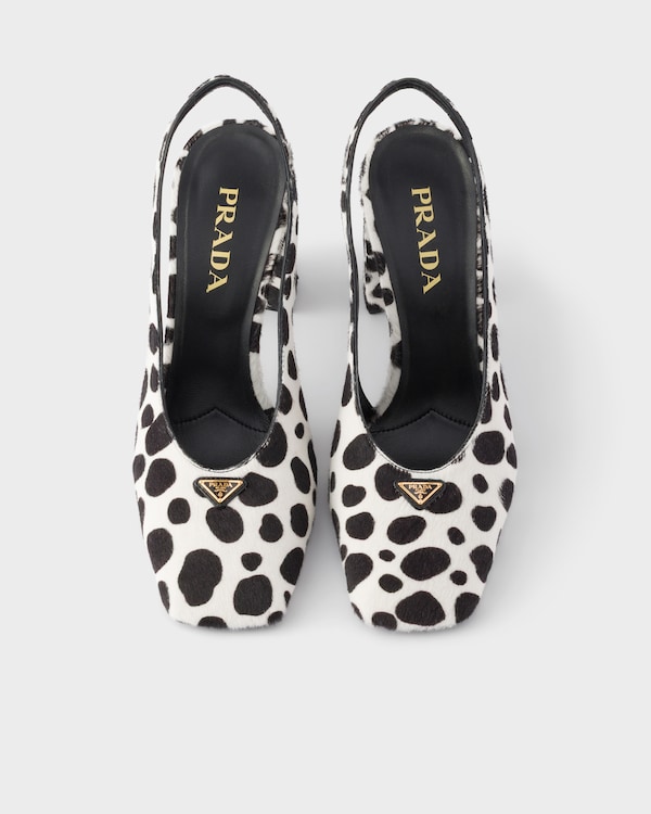 Printed calf hair leather slingback pumps - White/Black Printed calf hair leather slingback pumps - White/Black