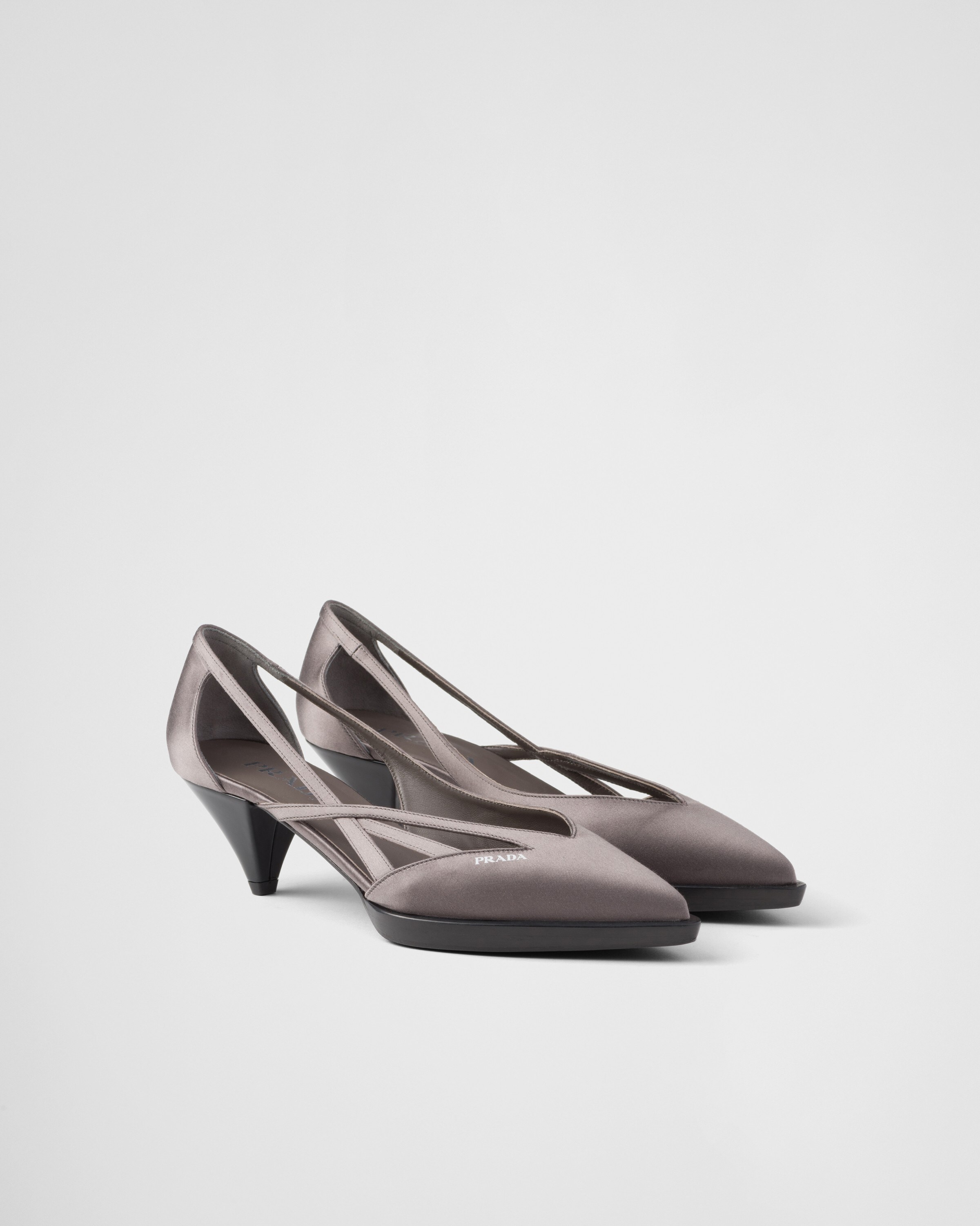 Prada Logo Hollowed Out High Heels In Schiefergrau