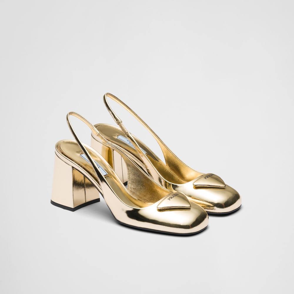 Prada Escarpins à bride arrière en cuir métallisé 1