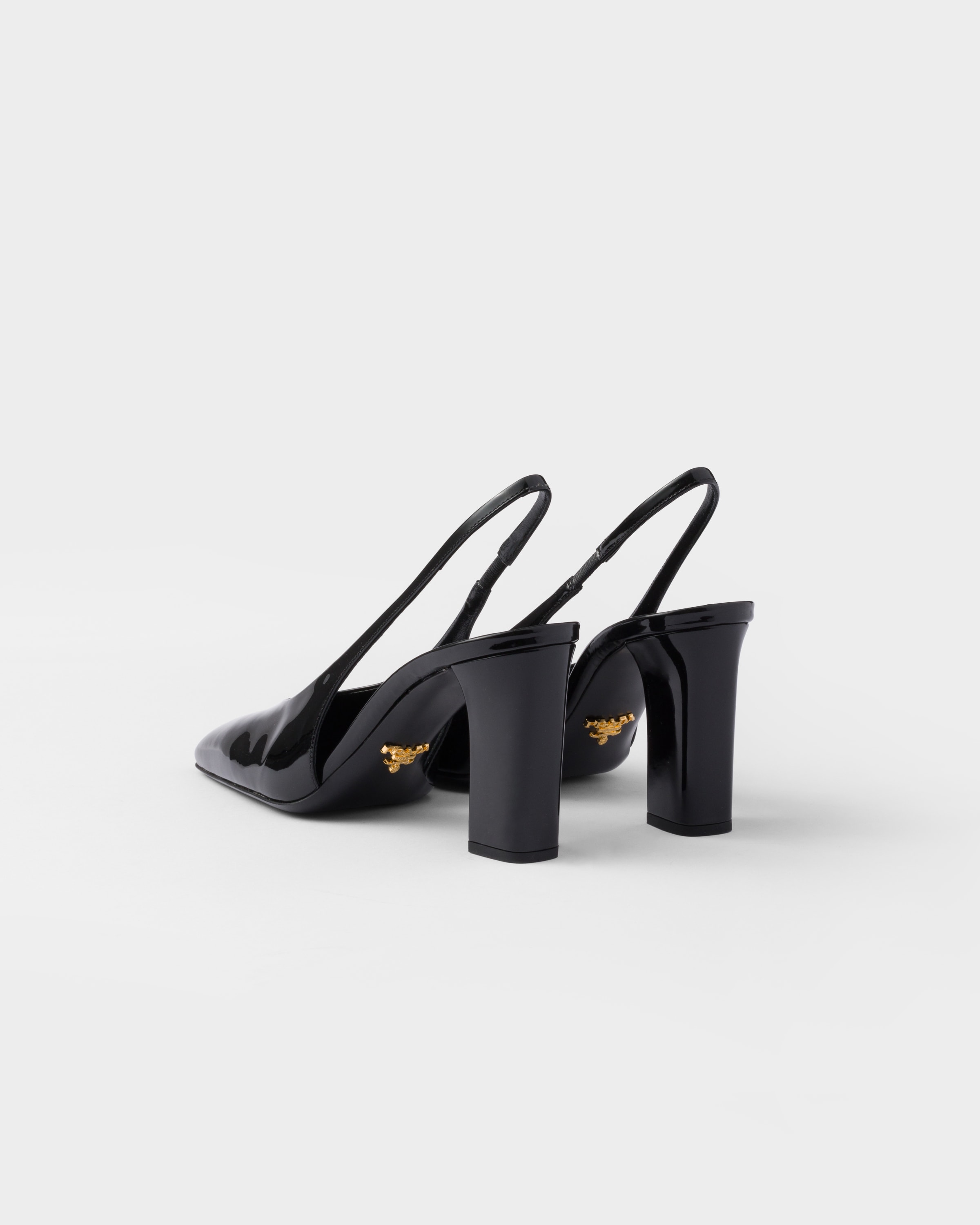 Prada Block Heel Patent Finish Pointed Toe Ballerina Shoes In Schwarz