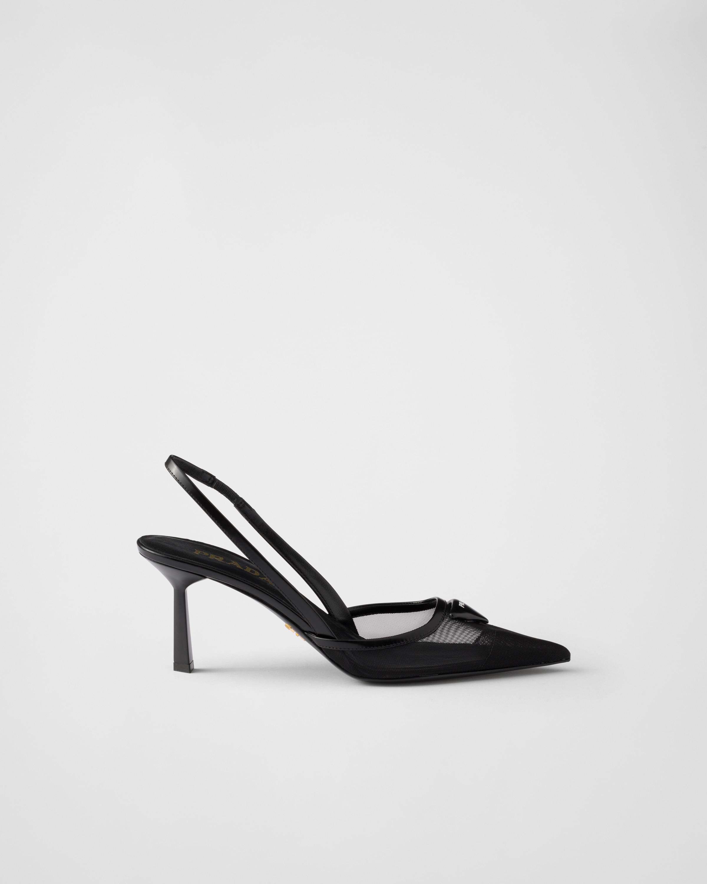 Prada 75 Logo Leather-trimmed Slingback Pumps In Black
