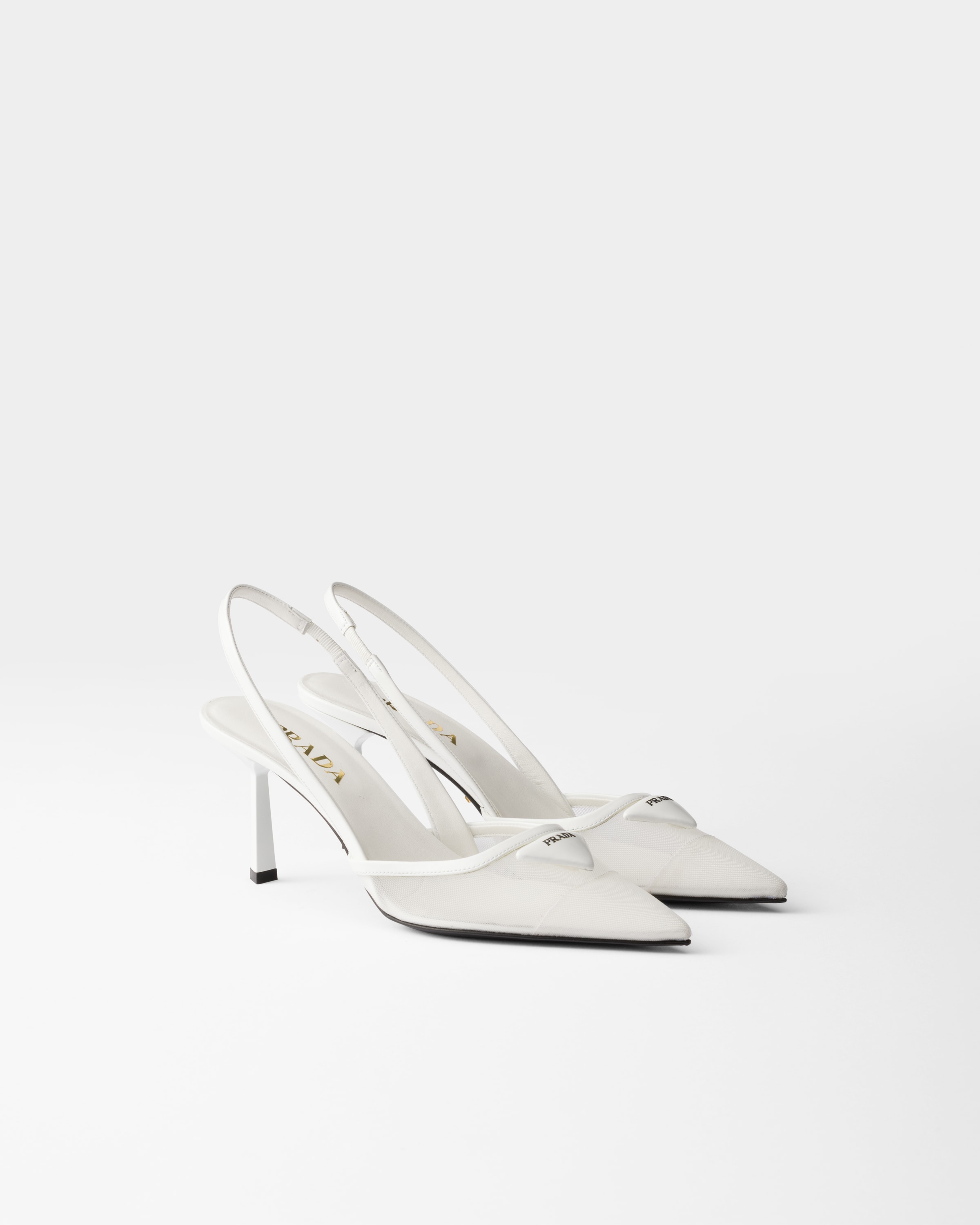White Mesh fabric slingback pumps | PRADA