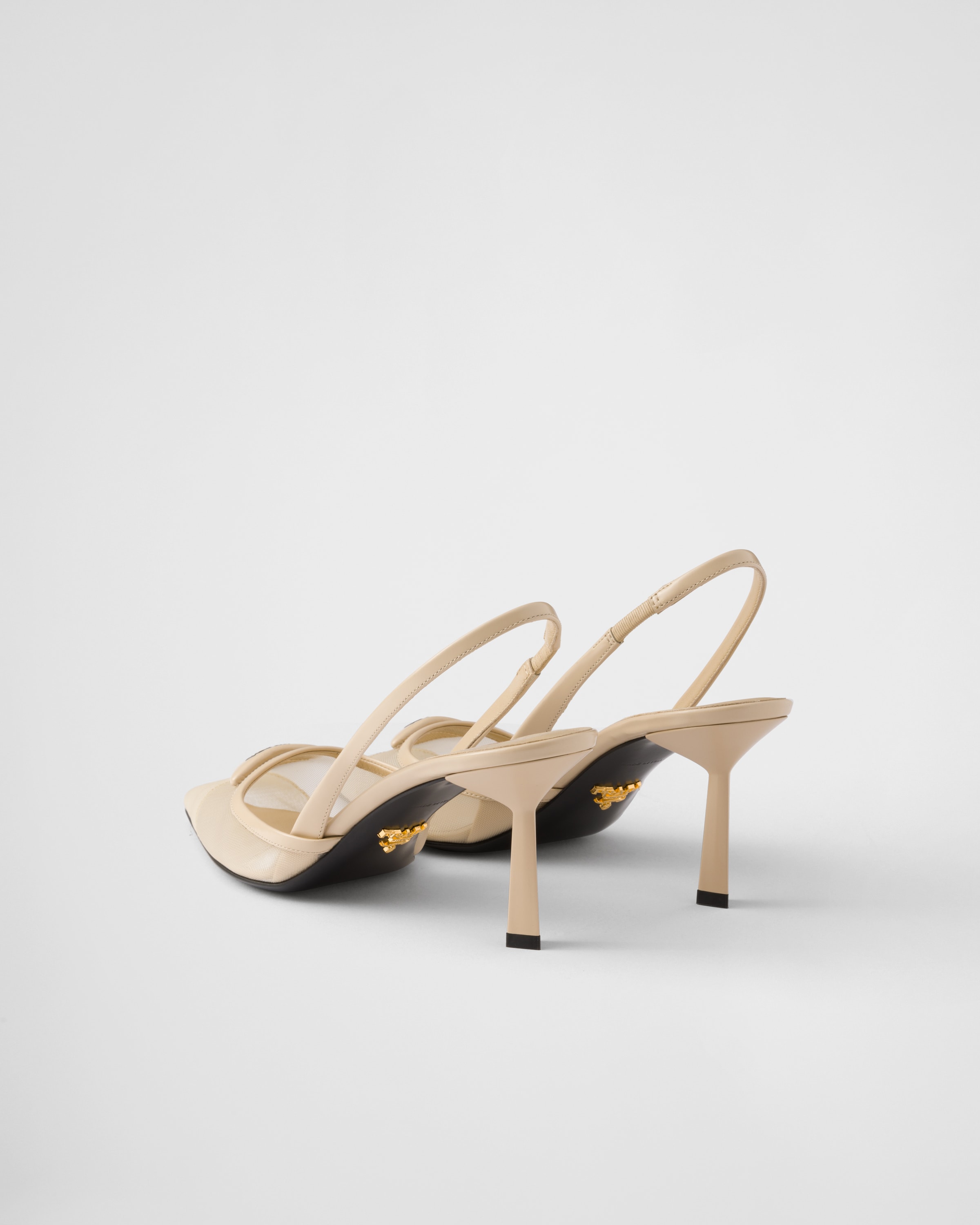 Prada 75mm Mesh Slingback Pumps In Travertine Stone