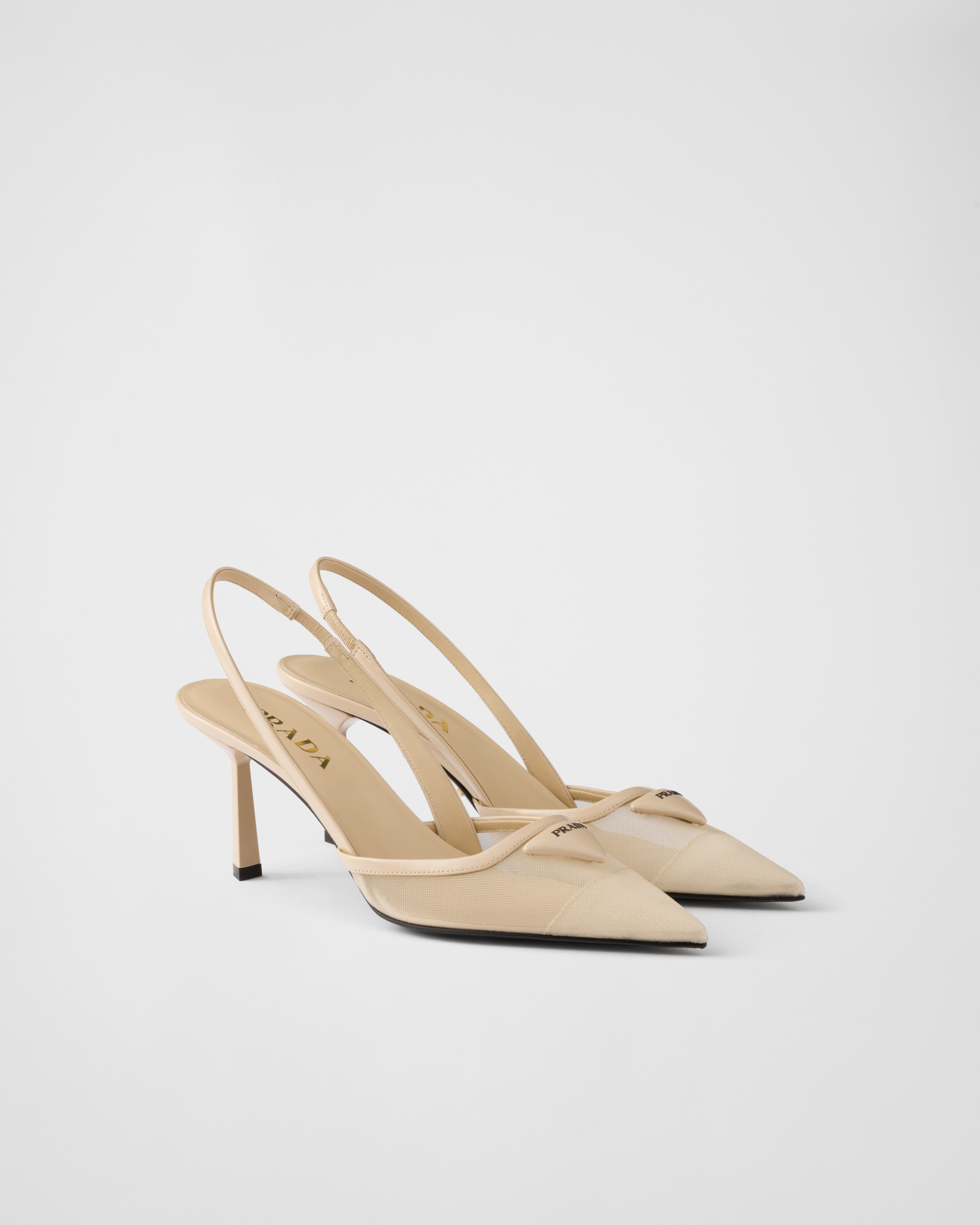 Travertine Stone Mesh fabric slingback pumps | PRADA