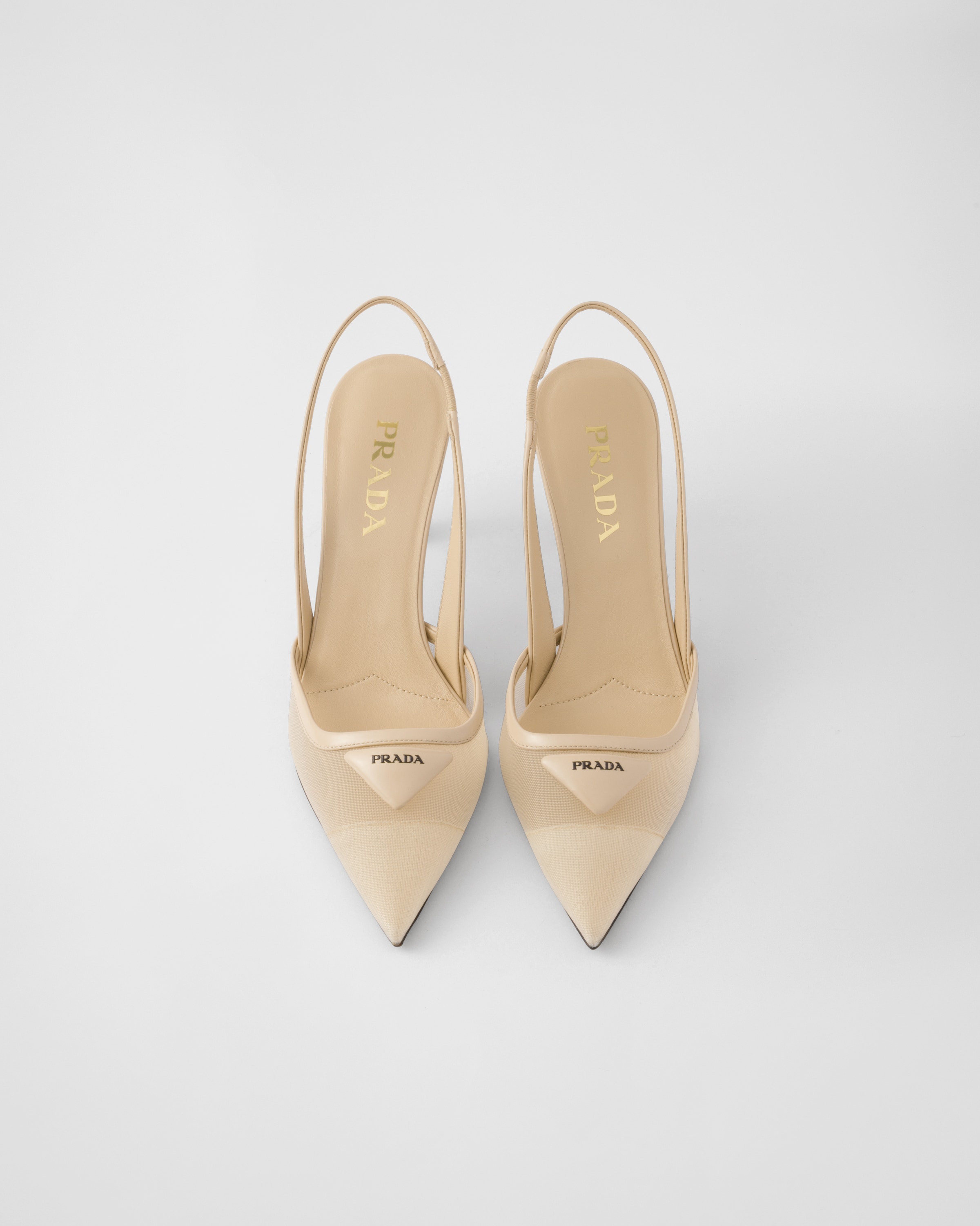Travertine Stone Mesh fabric slingback pumps PRADA