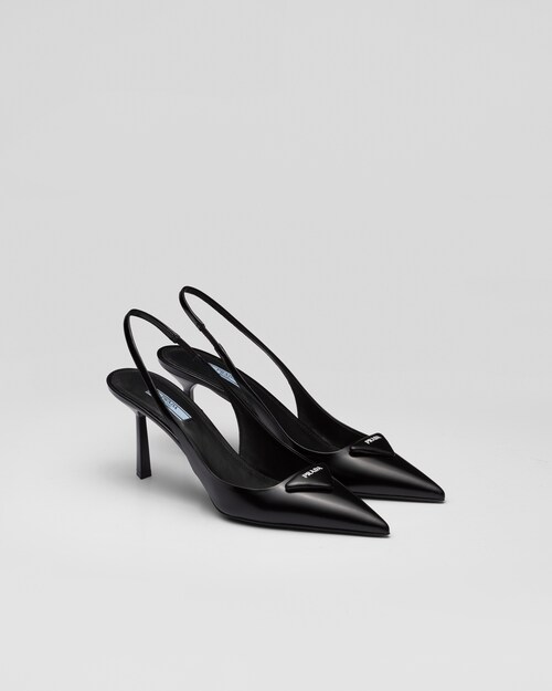 bønner skibsbygning slutningen Black Brushed leather slingback pumps | Prada