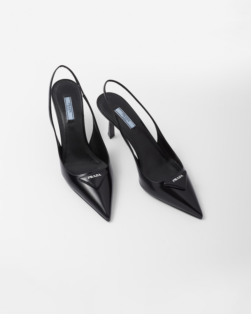 Black Brushed Leather Slingback Pumps PRADA