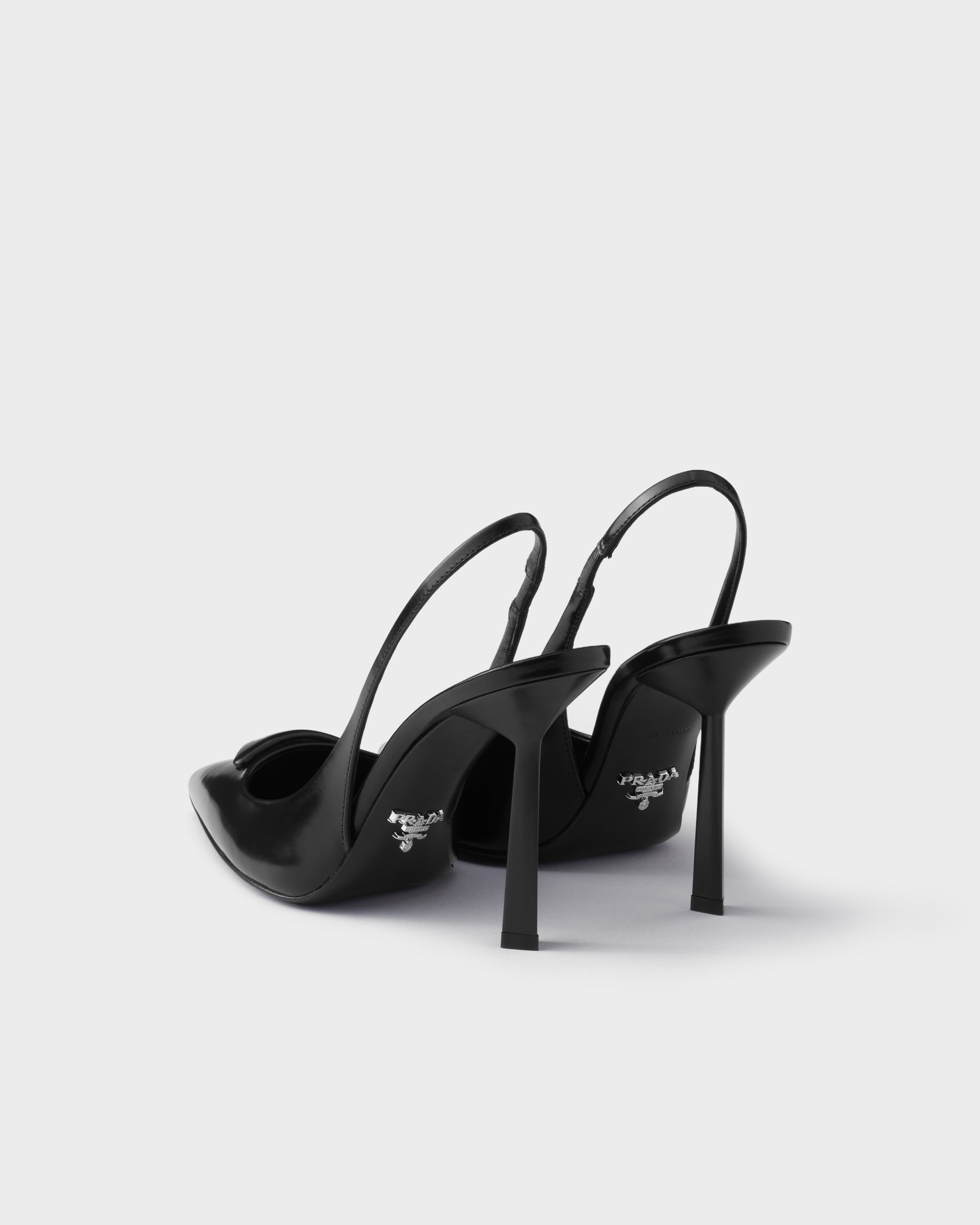 Black Brushed Leather Slingback Pumps | PRADA