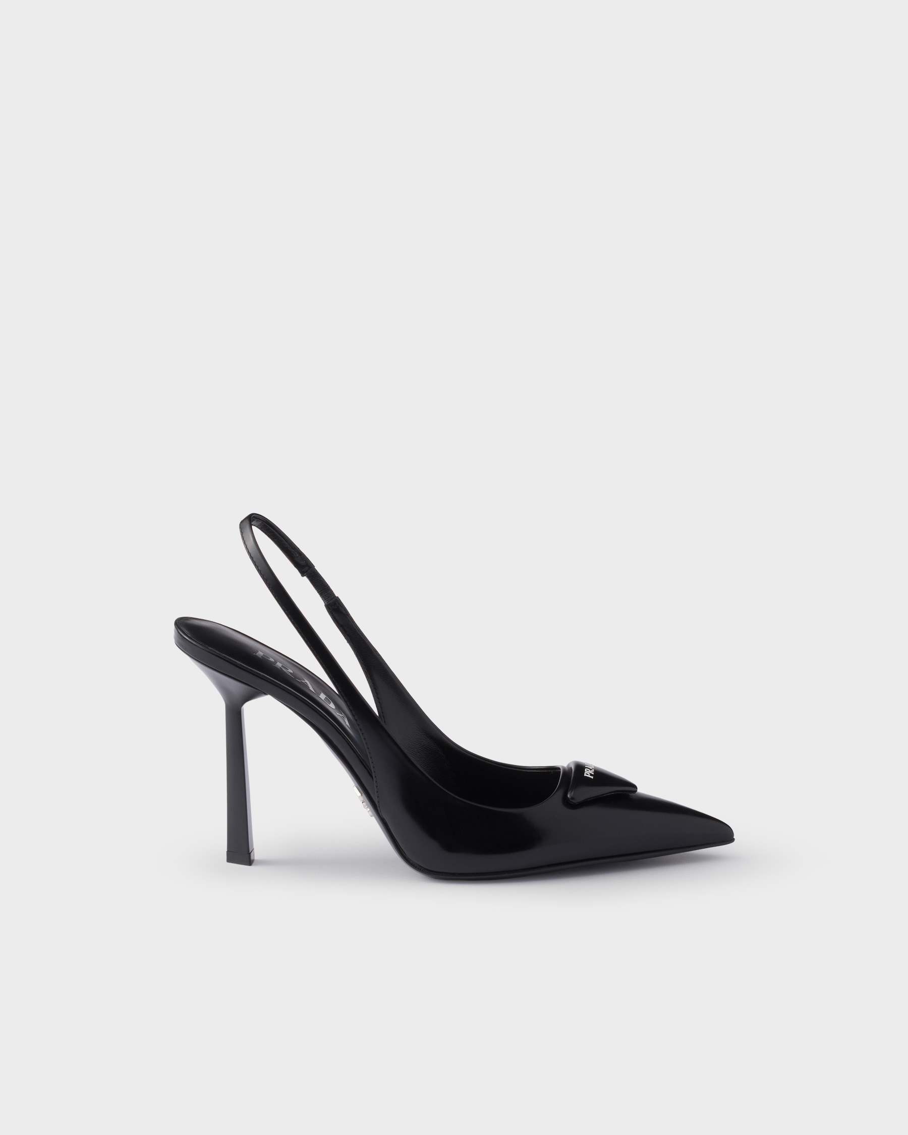 PRADA 26S POINTED TOE SLINGBACK HEELS 60MM IN BLACK CALFSKIN WITH LOGO